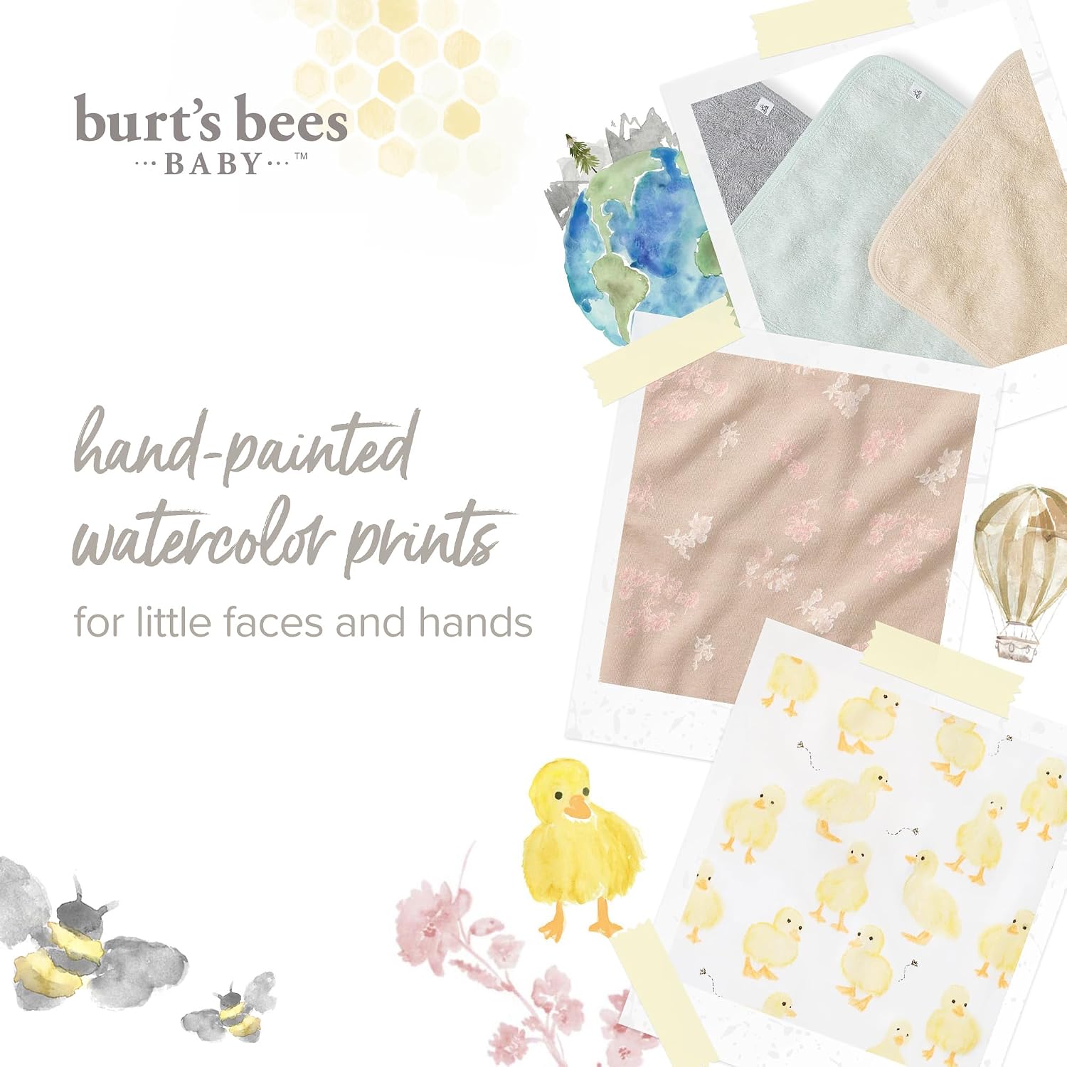 Burt's Bees Baby Washcloths for Infants, 100% Organic Cotton, Soft and Absorbent Knit Terry Face Towel, 9 x 9 in, 3-Pack