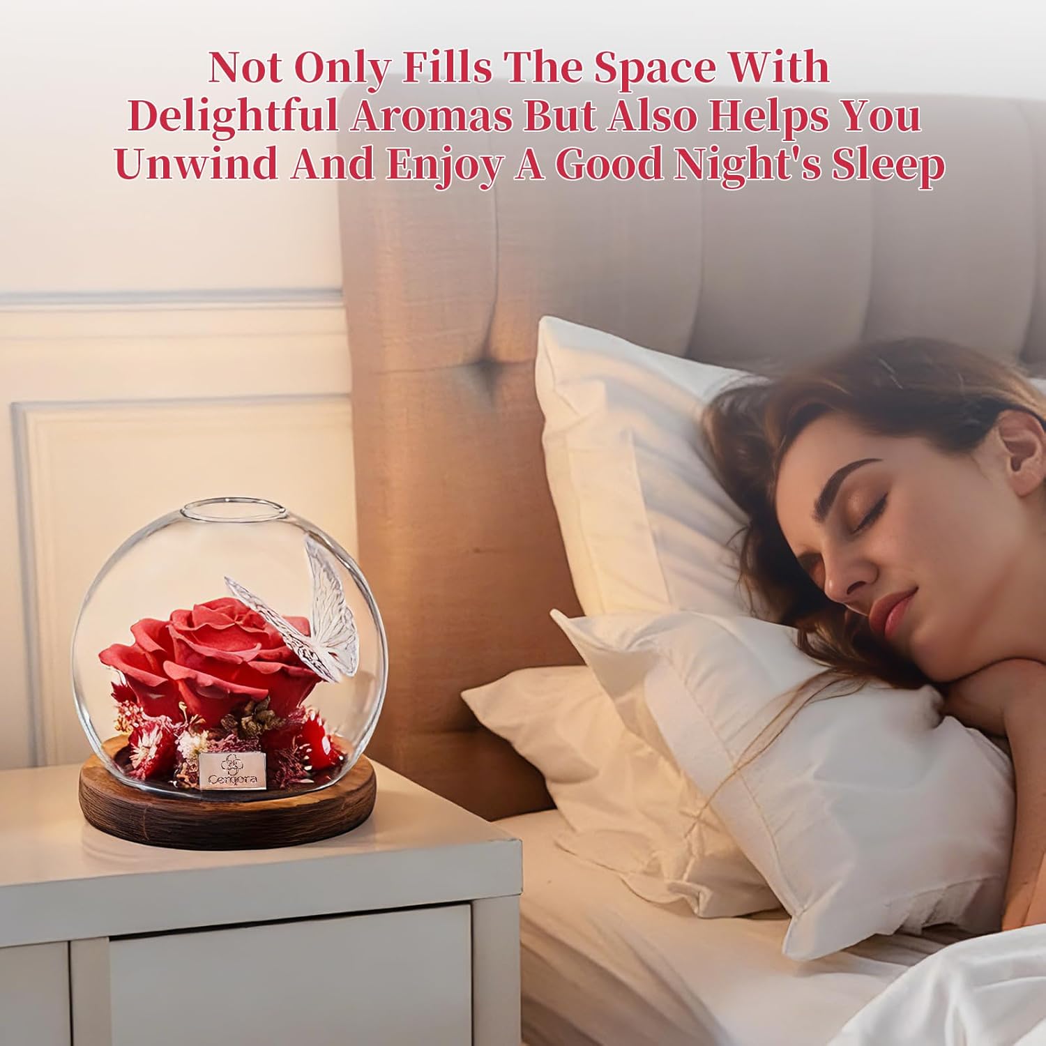 Valentines Day Gifts for Her - Preserved Red Ceramic Rose in Glass Dome, Natural Aroma Diffuser, Eternal Handmade Floral Art, Luxury Valentine Gift for Wife Girlfriend Anniversary