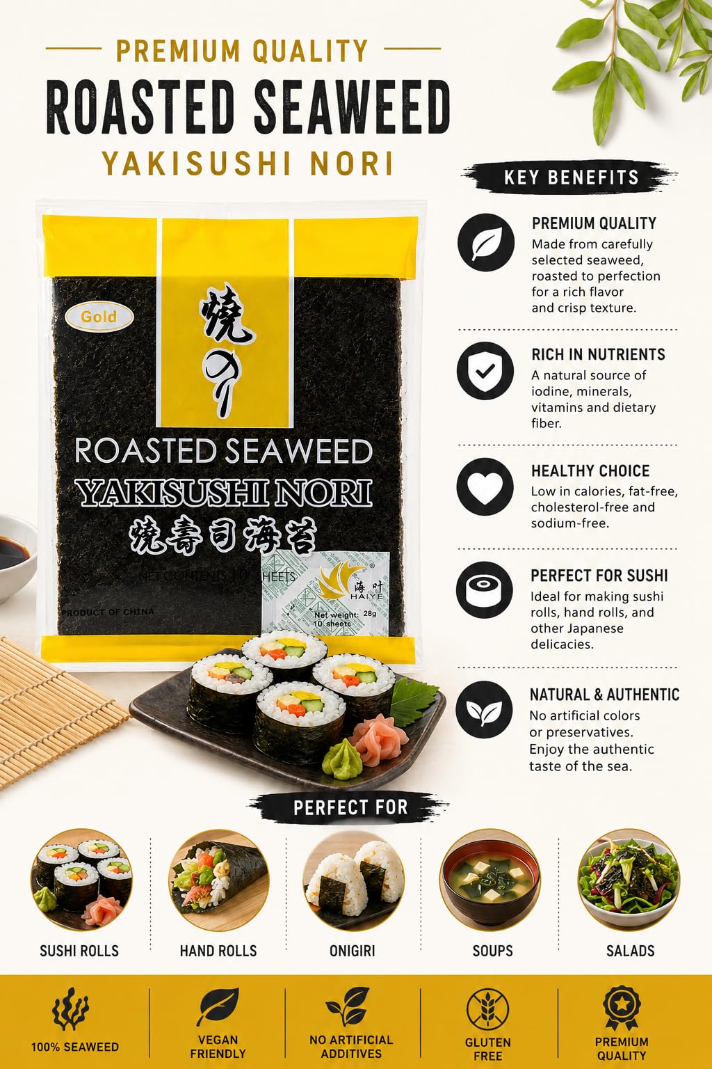 Noriko Roasted Seaweed Yaki Sushi Nori, 10 Sheets, 0.85 oz ℮ 24 g 3