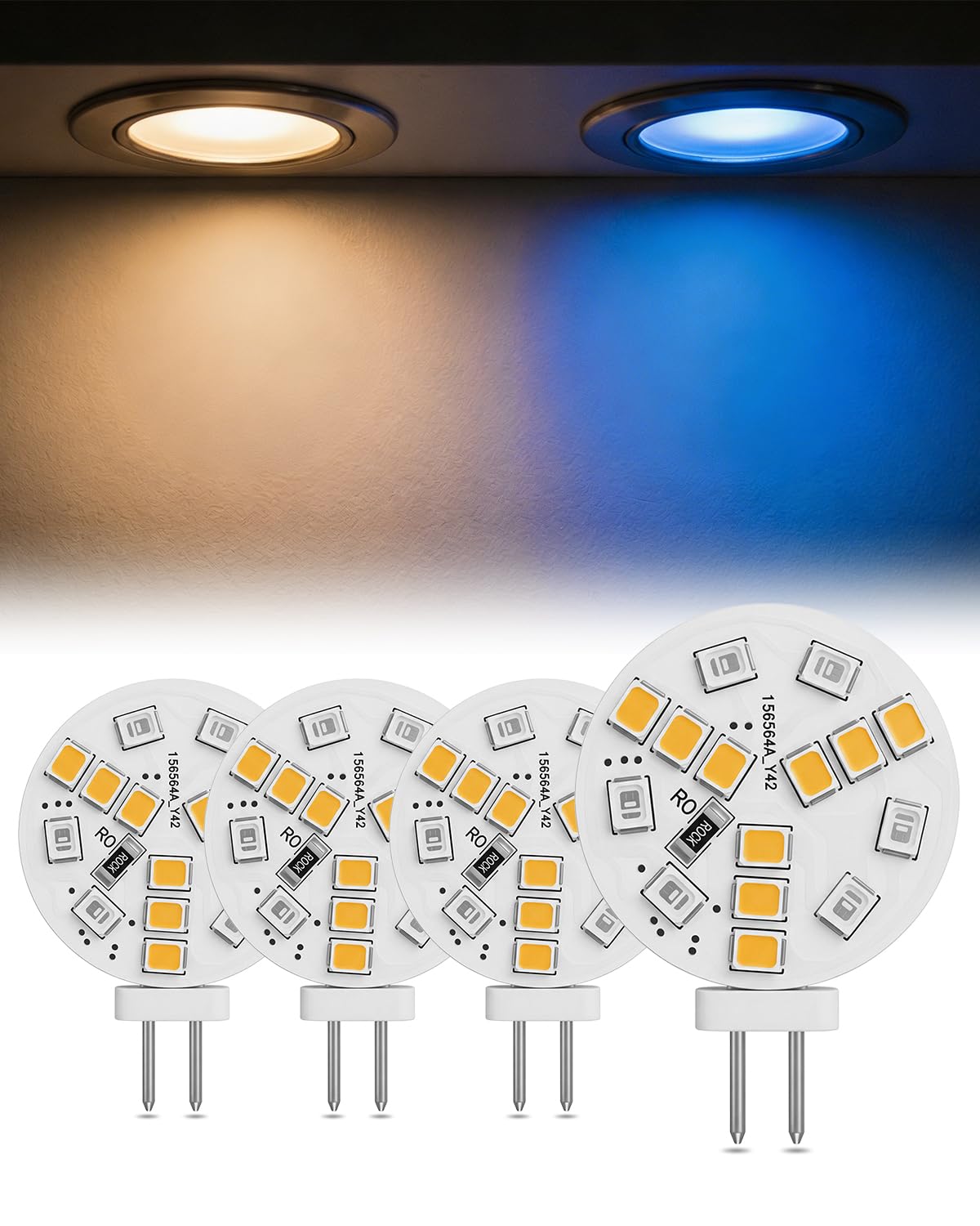 TobeBright 2W G4 LED Bulb, Low Voltage DC 12-24V Bi-Pin G4 LED Bulb for Recessed Lighting, Track Lighting, Non-Dimmable, 2W Equivalent to 20W, 200LM, 4 Pack (Warm White + Blue)
