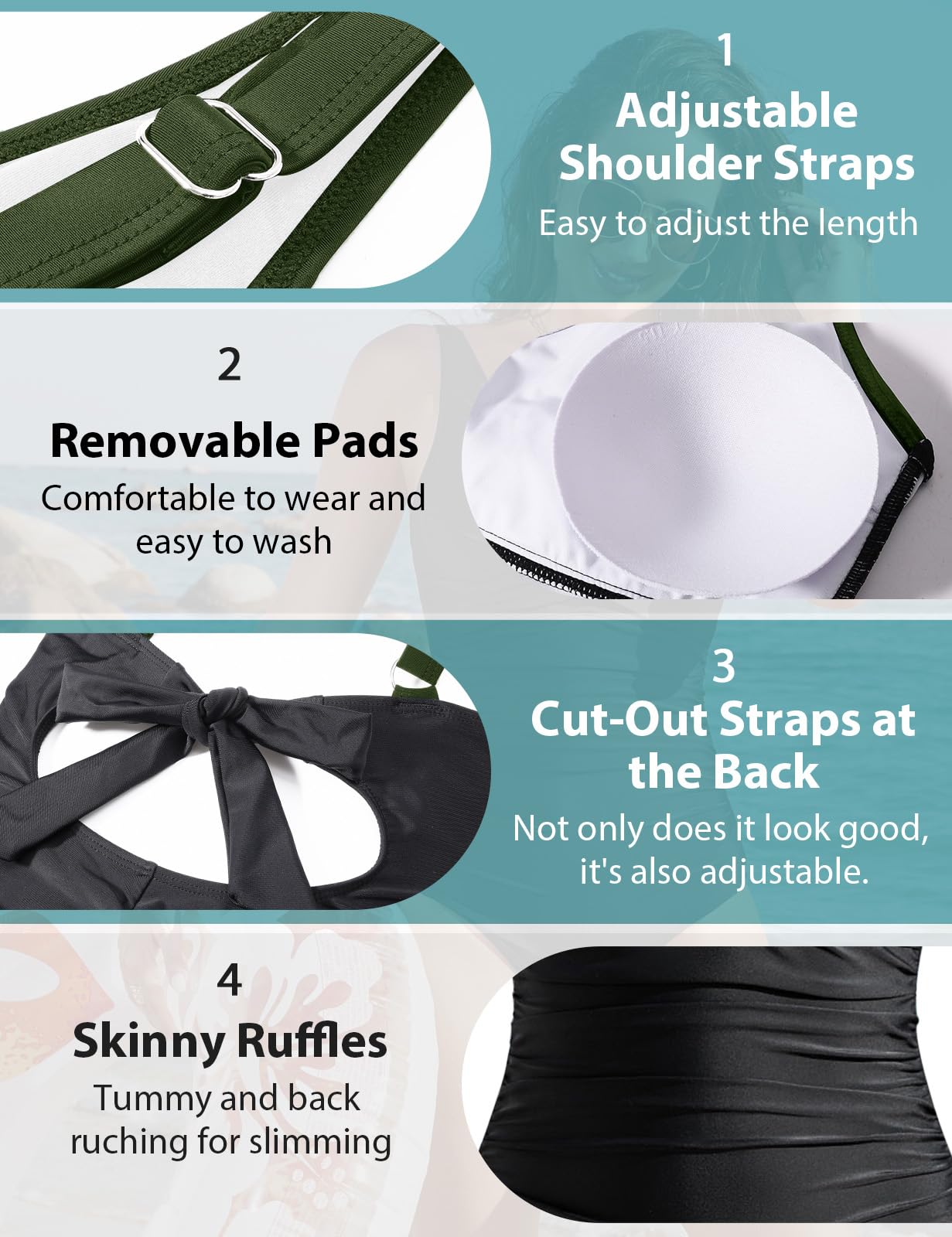 CMTOP Costume Intero Donna Contenitivo Controllo della Pancia Costumi da Bagno, Scollo a V Push Up Costume da Bagno Curvy Monokini Mare Spalline Regolabili Beachwear Swimwear