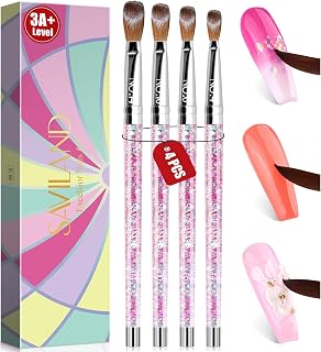Saviland Acrylic Nail Brush Set - 4pcs Professional Acrylic Brush Set for Acrylic Powder Application 3D Nail Carving, Nail Art Brushes with Liquid Glitter Handle Size 4, Size 6, Size 10, Size 14