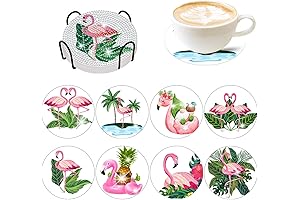 8 Pcs Summer Flamingo Diamond Art Coasters with Holder
