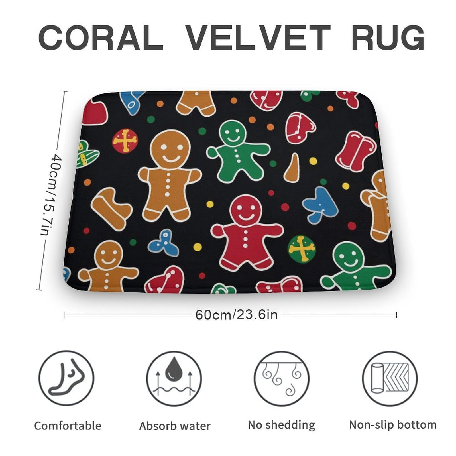 Funny Cute Gingerbread= Coral Velvet Rugs Non-Slip Bathroom Rugs Soft Kitchen Rug Floor Carpet for Home Decor 15.7