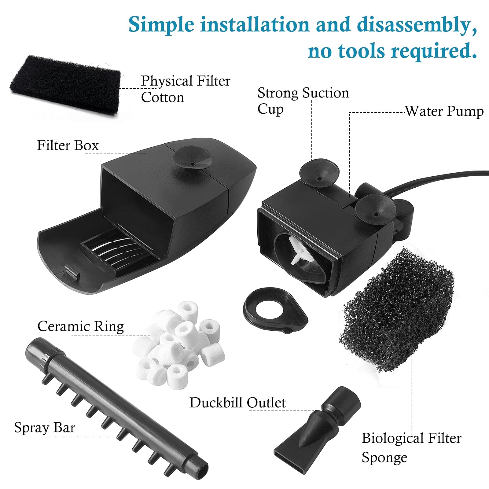 FEDOUR Adjustable Aquarium Internal Filter, Submersible Filter with Spray Bar, Water Pump for 1