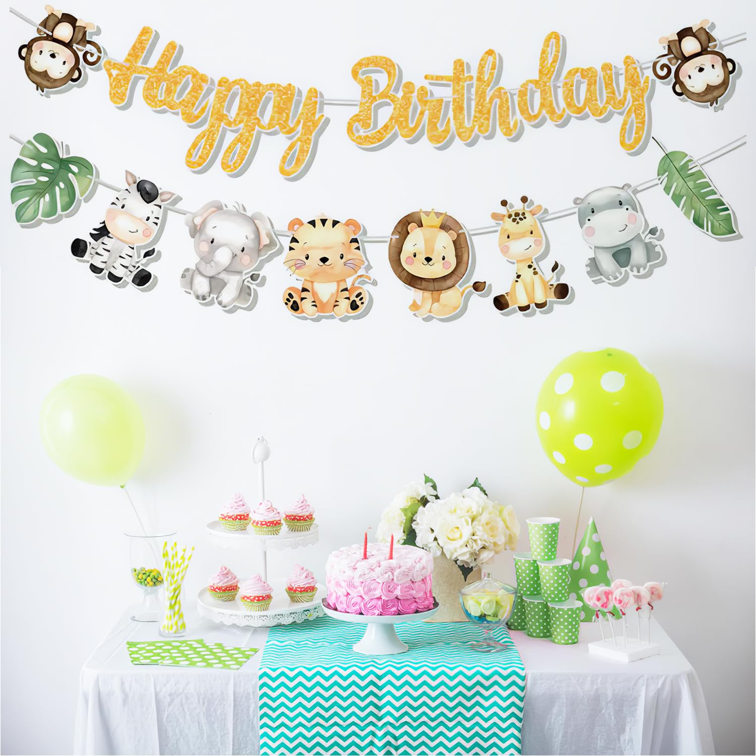 Wild One wiszące zawijasy sufitowe serpentyny dekoracje dla chłopców dzieci dżungla safari zwierzę 'Happy Birthday' baner znak dekoracja na imprezę baby shower artykuły imprezowe dekoracja pokoju