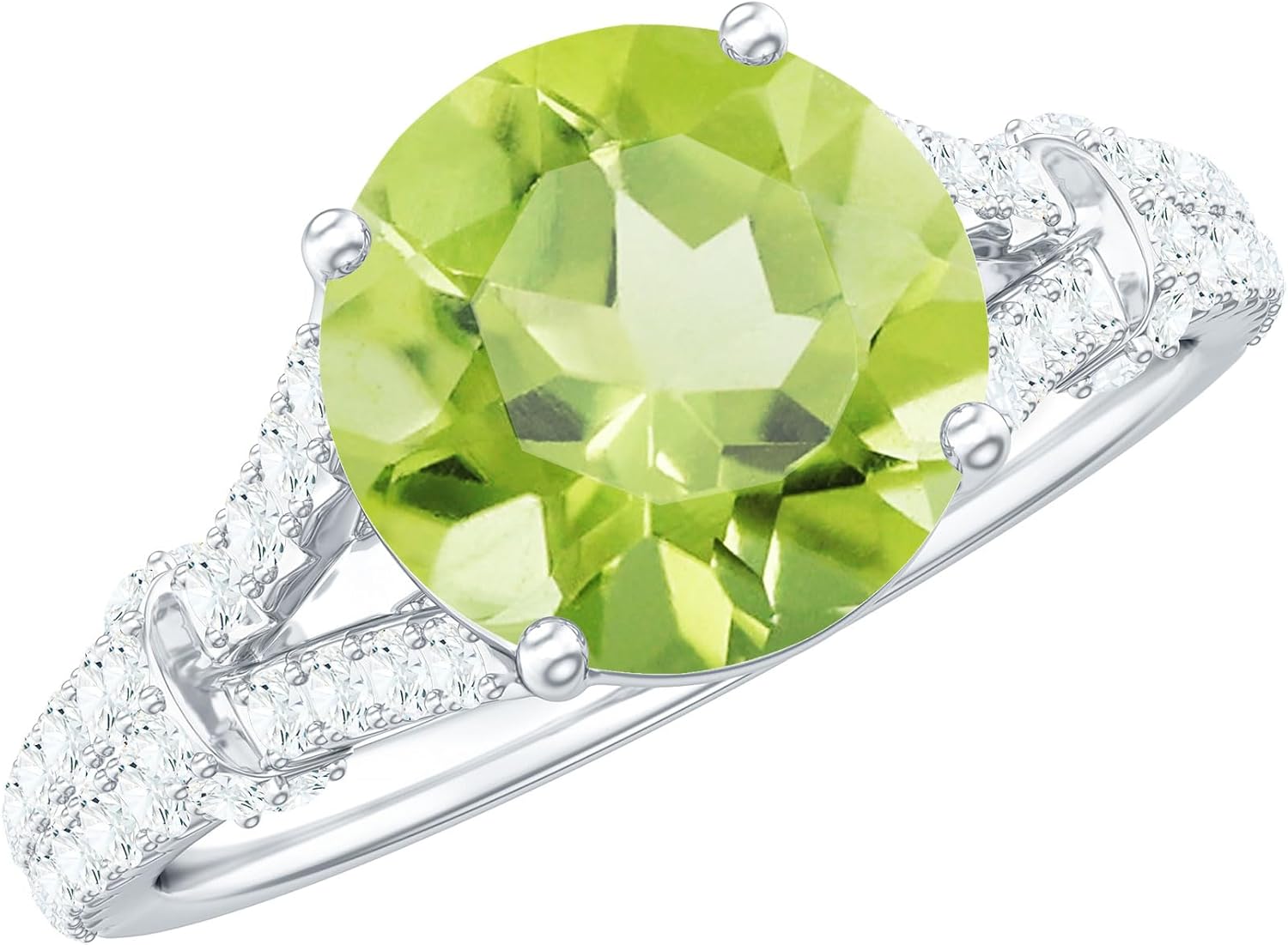 Round Peridot Solitaire Split Shank Ring, Engagement Ring for Women, Aaa Quality