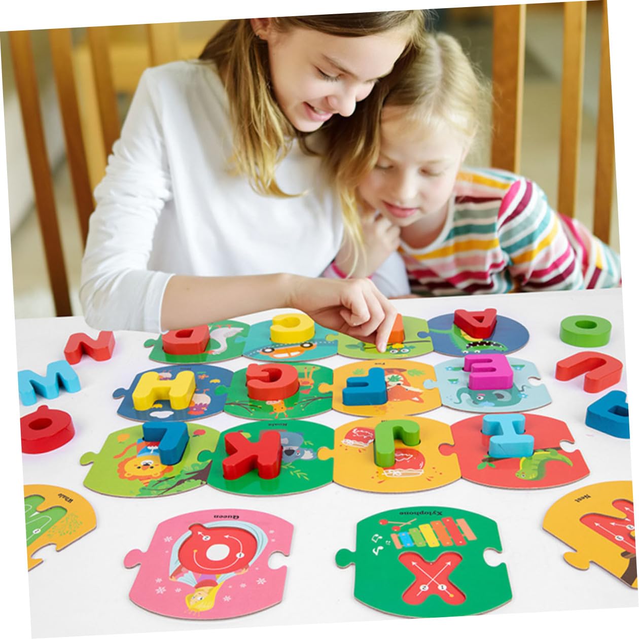 Educativo de Letras de Madera para Tarjetas de Palabras Inglés Rompecabezas Juguete Didáctico Seguro y Portátil para Aprendizaje Infantil