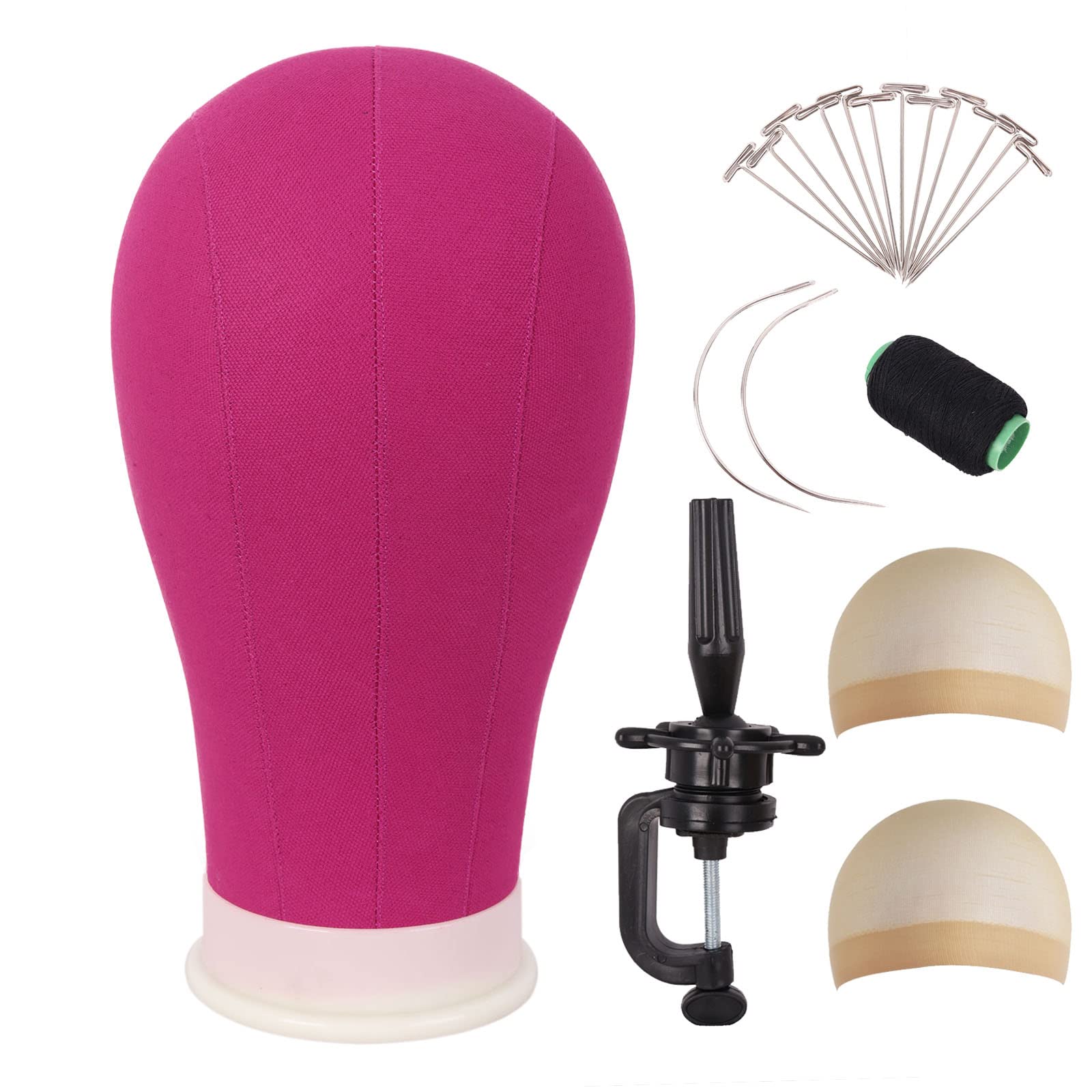 MapofBeauty 22 Zoll Leinwand Block Kopf Perücke Kopf Mit Stand für Making Perücke Mannequin Kopf Zeigen Styling (Magenta)