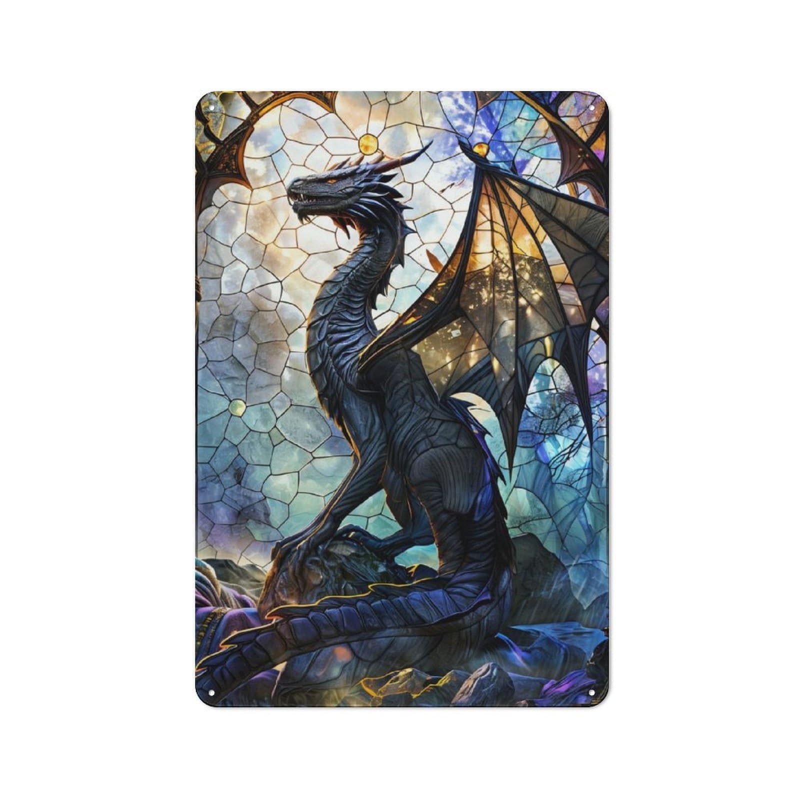 Junmoney Tranquil Stained Dragon Tin Wall Plaque 30X20cm With For Dining Room Or Kitchen, A Metal Wall Feature For Kitchens And Dining Spaces