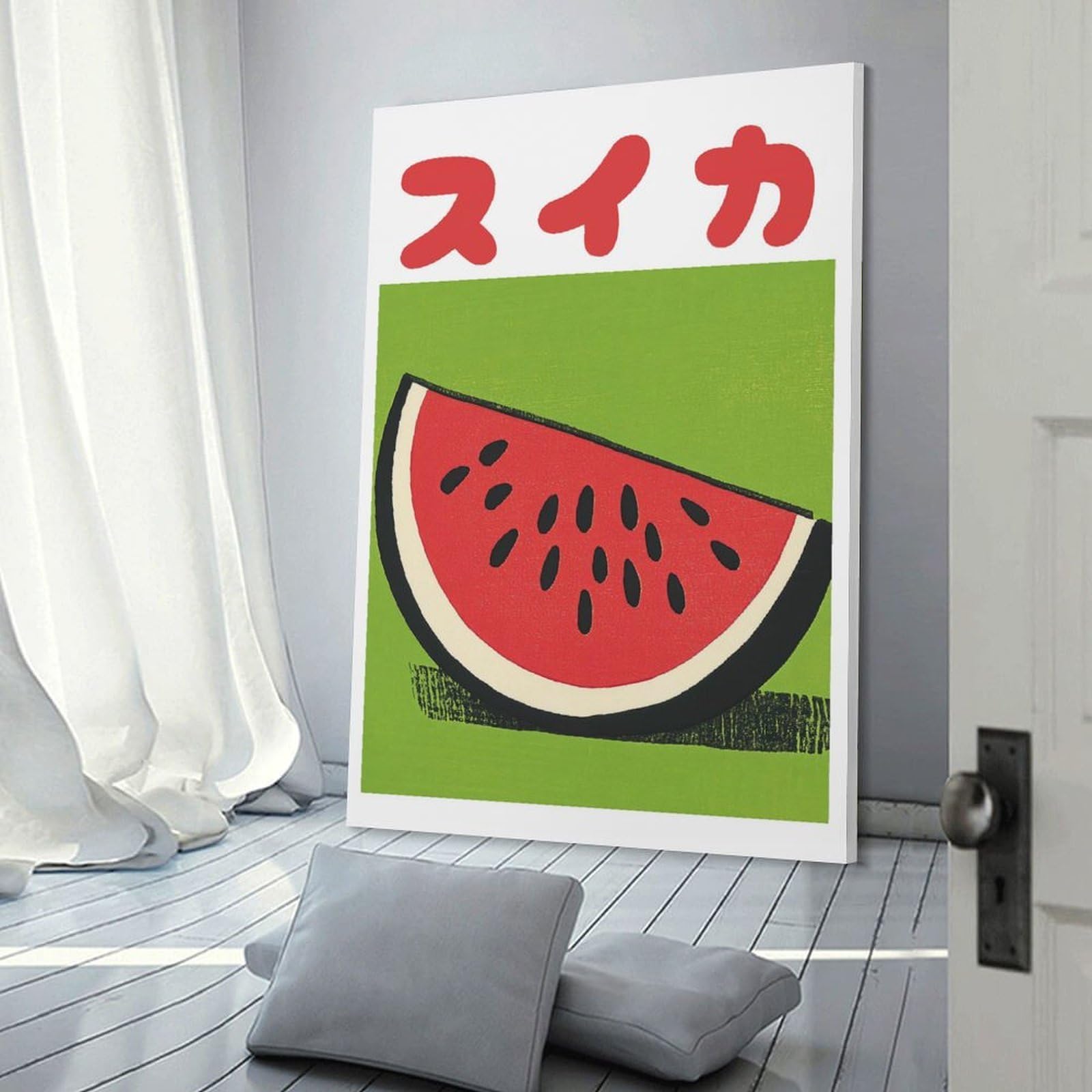 Junmoney Frame-Style-1-2 Watermelon Japanese Art Print Home Decor Wall Art 12X18inch(30X45cm), For Gallery Wall Layouts In Home Or Office, A Versatile Canvas Print For Layering