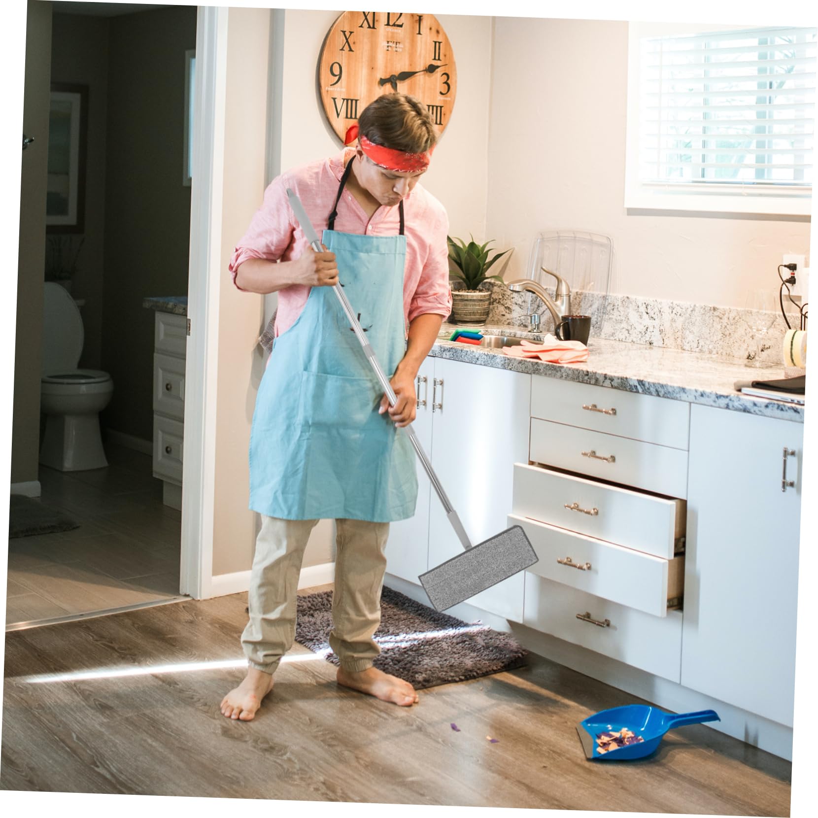KOMBIUDA Mop Pavimenti Wet Dry Floor Mop con Secchio Strizzatore, Panni in Microfibra Riutilizzabili, per Finestre e Piastrelle, Bianco