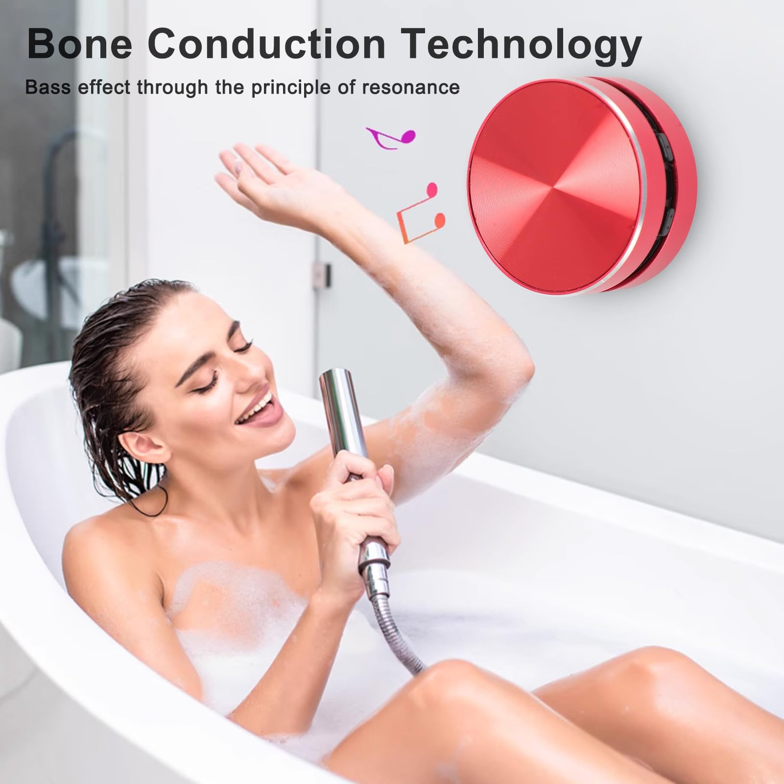 Yosoo Haut-Parleur à Conduction Osseuse Stéréo, Mini-Haut-Parleur sans Fil BT à Ventouse pour Usage Domestique, Extérieur et Voyage, Fonction Radio FM, BT 5.3, Microphone intégré (Rouge)