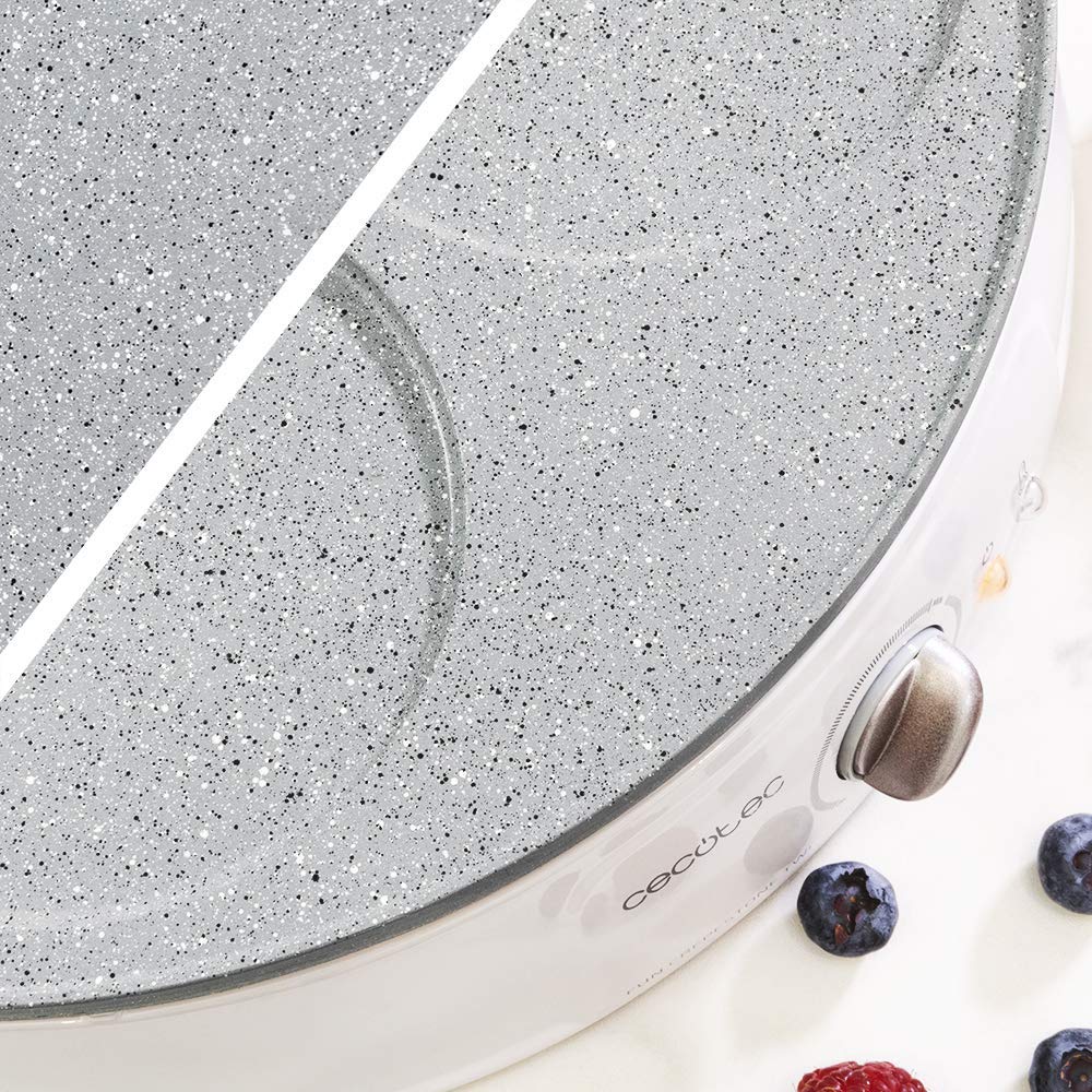 Cecotec Crépière Fun CrepeStone Twin. 1200W de Puissance et Revêtement Anti-Adhérant en Pierre Ecologique RockStone Avec Plaque Réversible, 1 Grande Crêpe ou 4 Mini-Crêpes