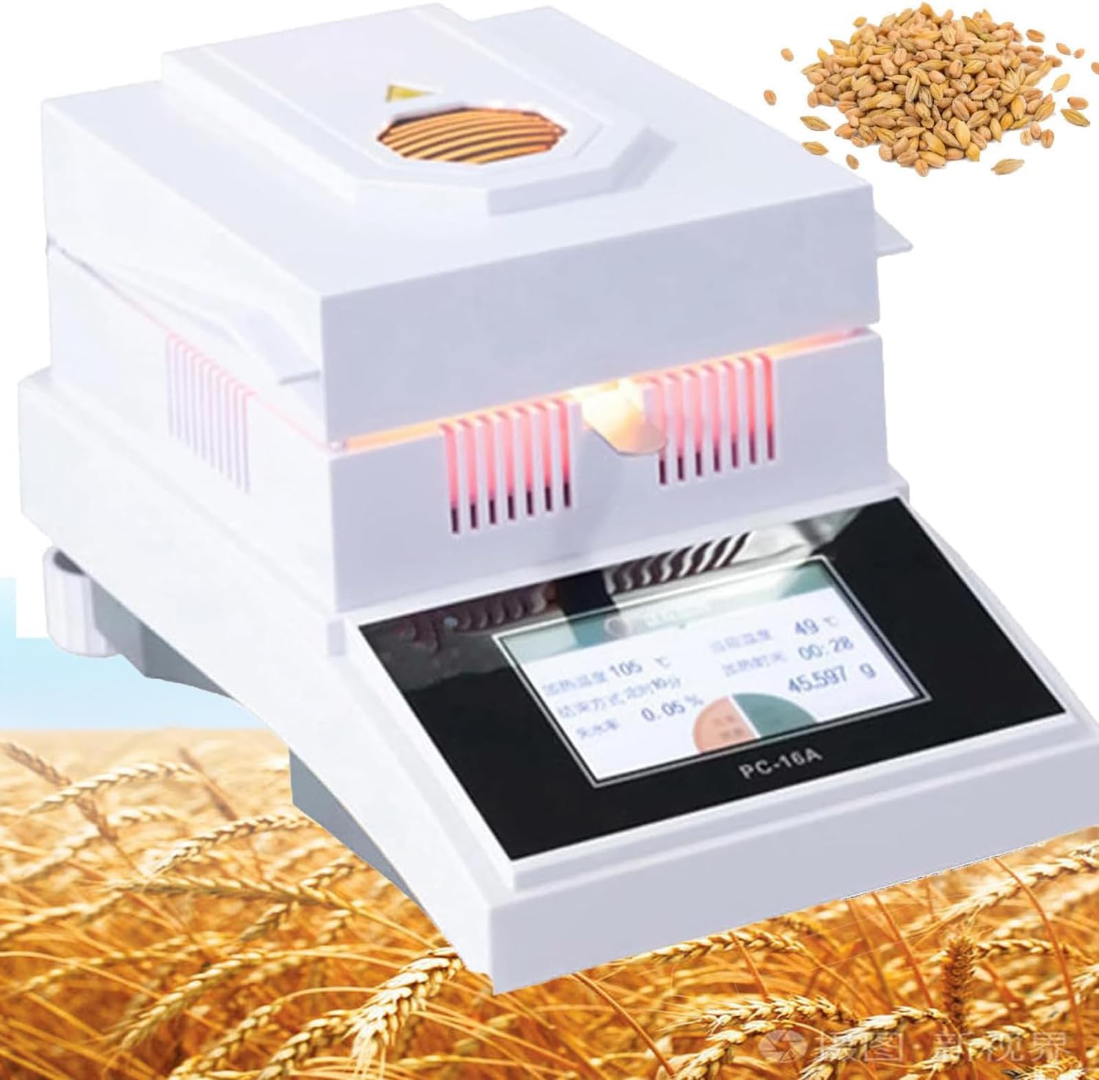 Halogen Moisture Analyzer, Grain Water Tester with LCD Display, Adjustable Heating Time, High Accuracy, USB Interface, Even Heating, for Grain, Mineral, Paper, Lab