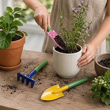 Orret Home 3’lü Mini Bahçe Hobi Seti Kürek Tırmık Dikici Seti Kaktüs Sukulent Saksı Bitkileri İçin El Aletleri Çiçek Dikim Seti (ASORTİ RENK)