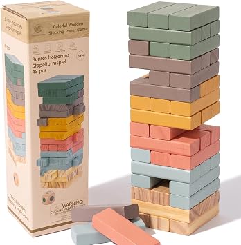 WOODENFUN Wooden Blocks Stacking Games, 48PCS Tumbling Stacking Blocks Game