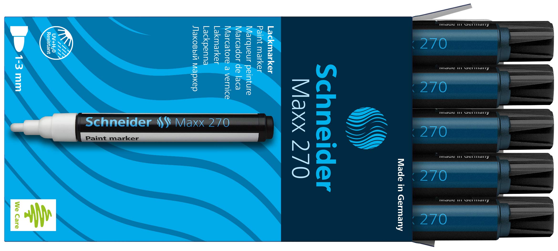 Schneider Maxx 270 marker do lakieru (okrągła końcówka, wymienne końcówki, 1-3 mm), opakowanie 10 szt. w kolorze czarnym