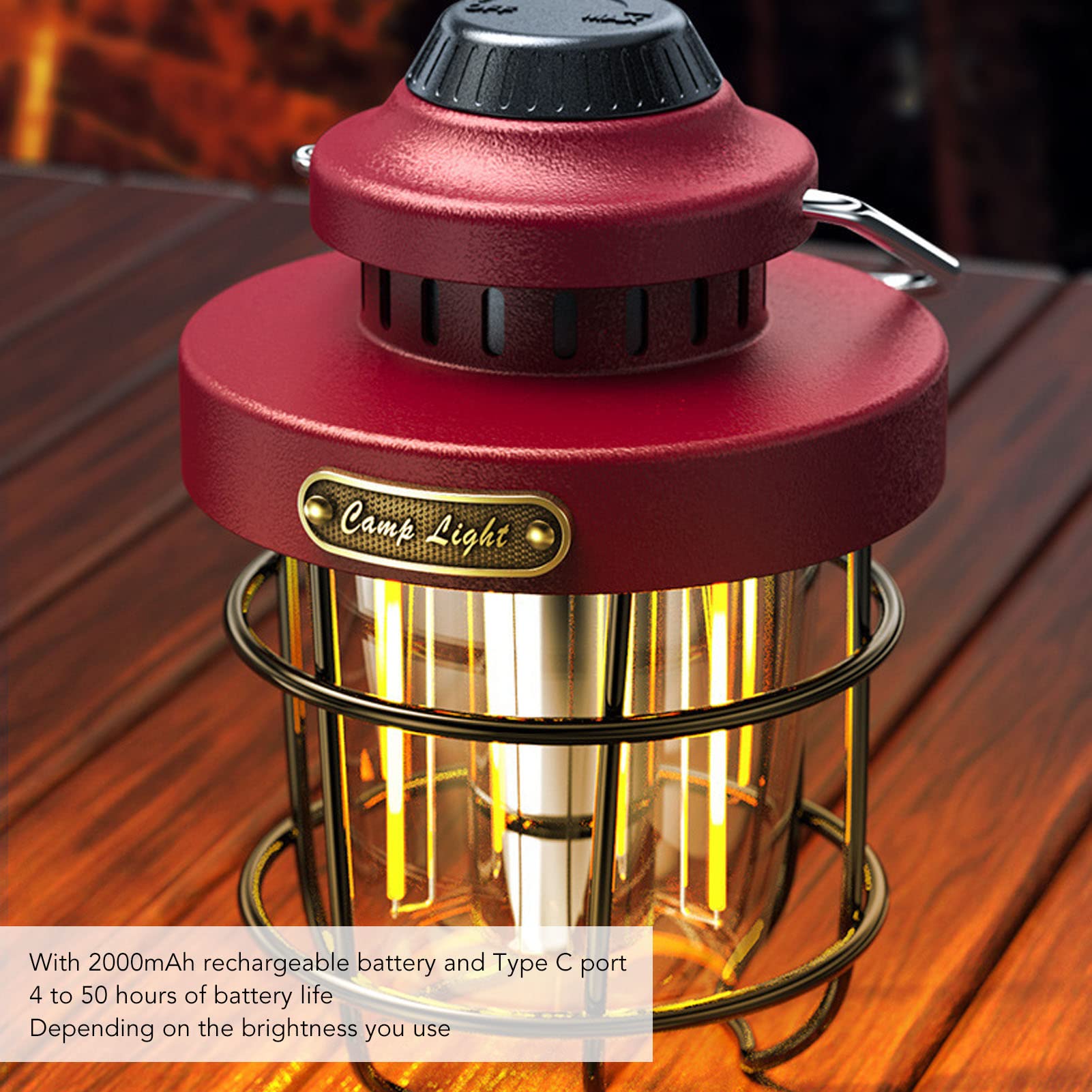 Camping Lanterns doładowalne, retro LED LED Lantern, Outdoor Hanging Tent Light, do przerwania zasilania, przetrwanie, wędrówki, bar (.)