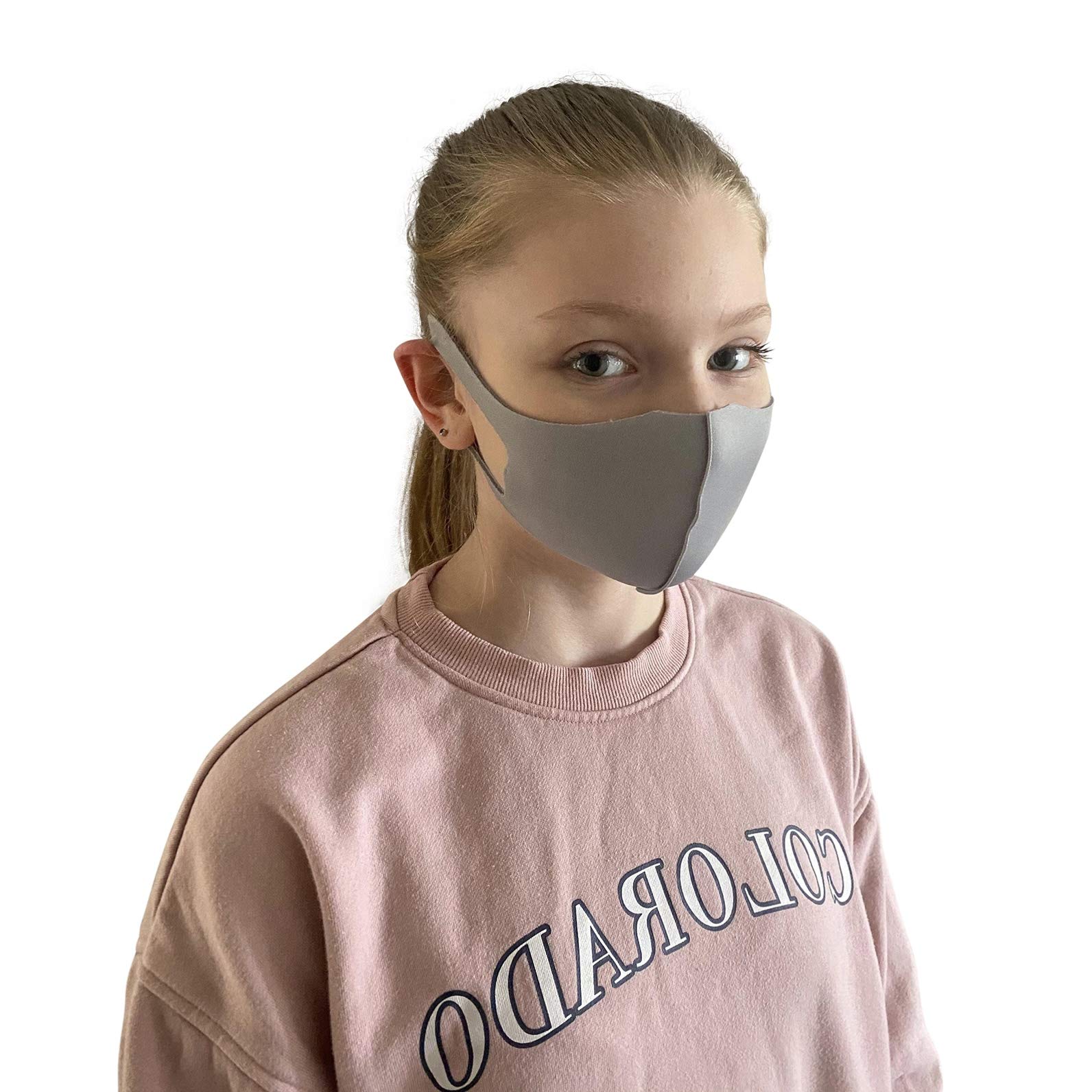 Komonee Boys Grey Washable Reusable Kids Face Mask Dustproof Mouth Cover Covering For Girls Children Outdoors Indoors Cycling Ski Protection