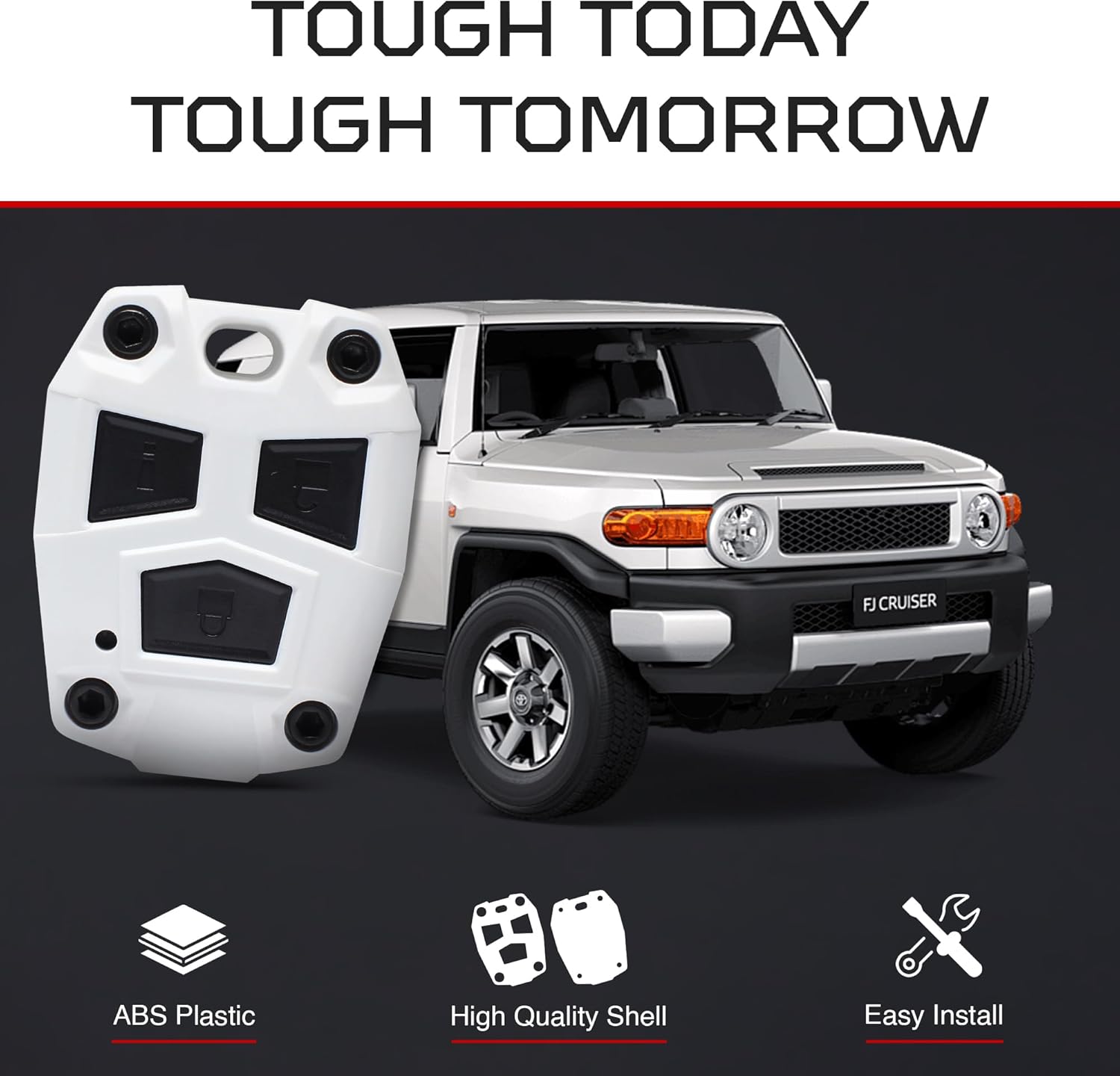 AJT Design ABS Plastic Keyfob Case for FJ Cruiser (2008-2014) | Key Fob Replacement Shell Only (No Electronics) | FJ Cruiser Accessories - Made in USA | White