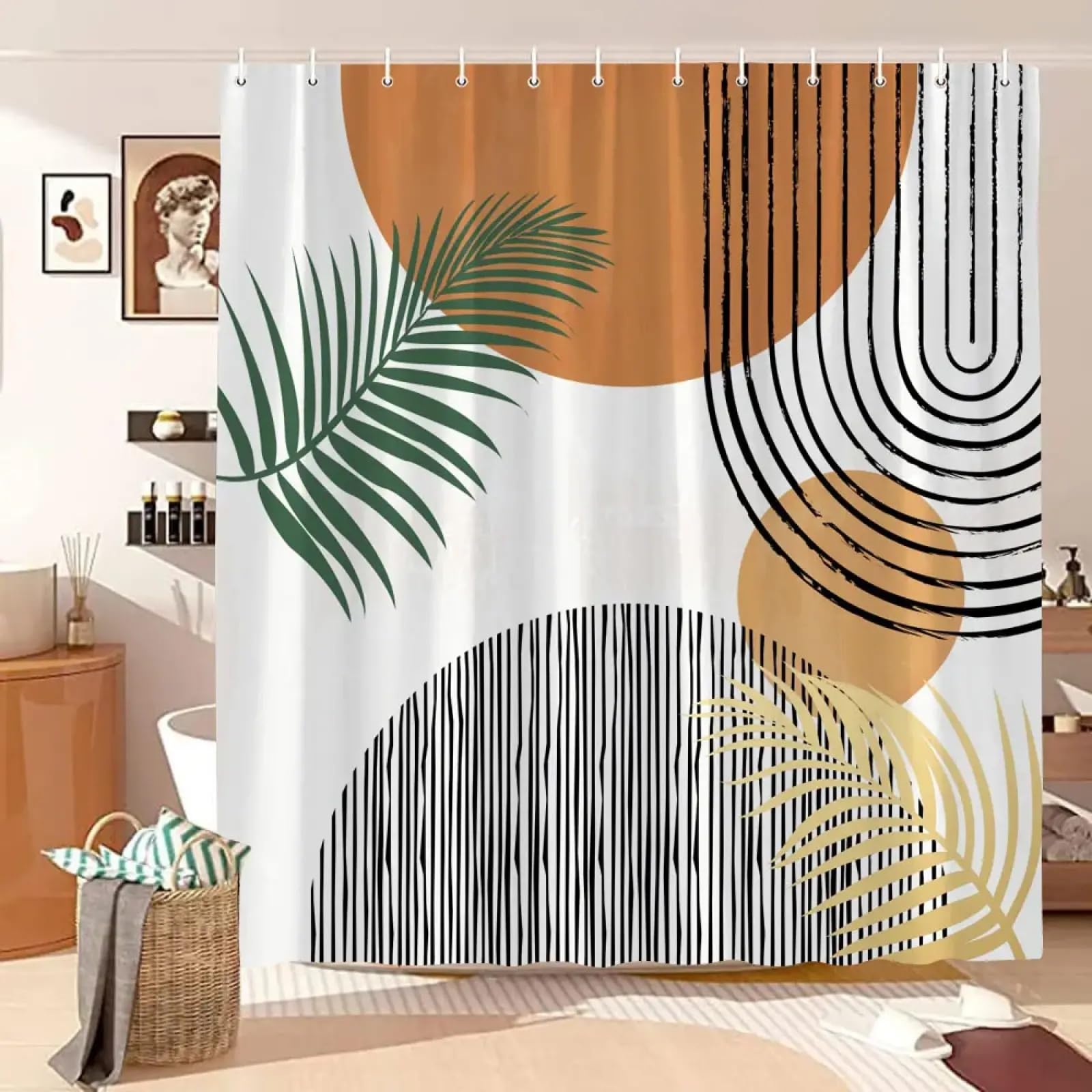 Rideau de douche en polyester robuste motif vintage abstrait chic