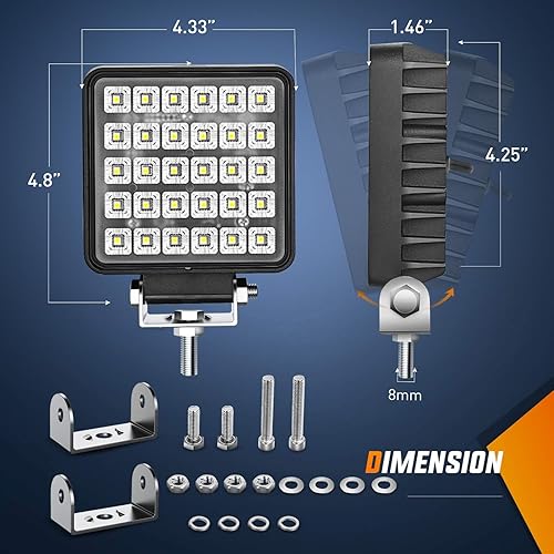 Miniatura 2 de Nilight Luz de trabajo LED cuadrada de 4.3 pulgadas con interruptor de palanca integrado, 2 lámparas de inundación de 60 W 150 para vehículos