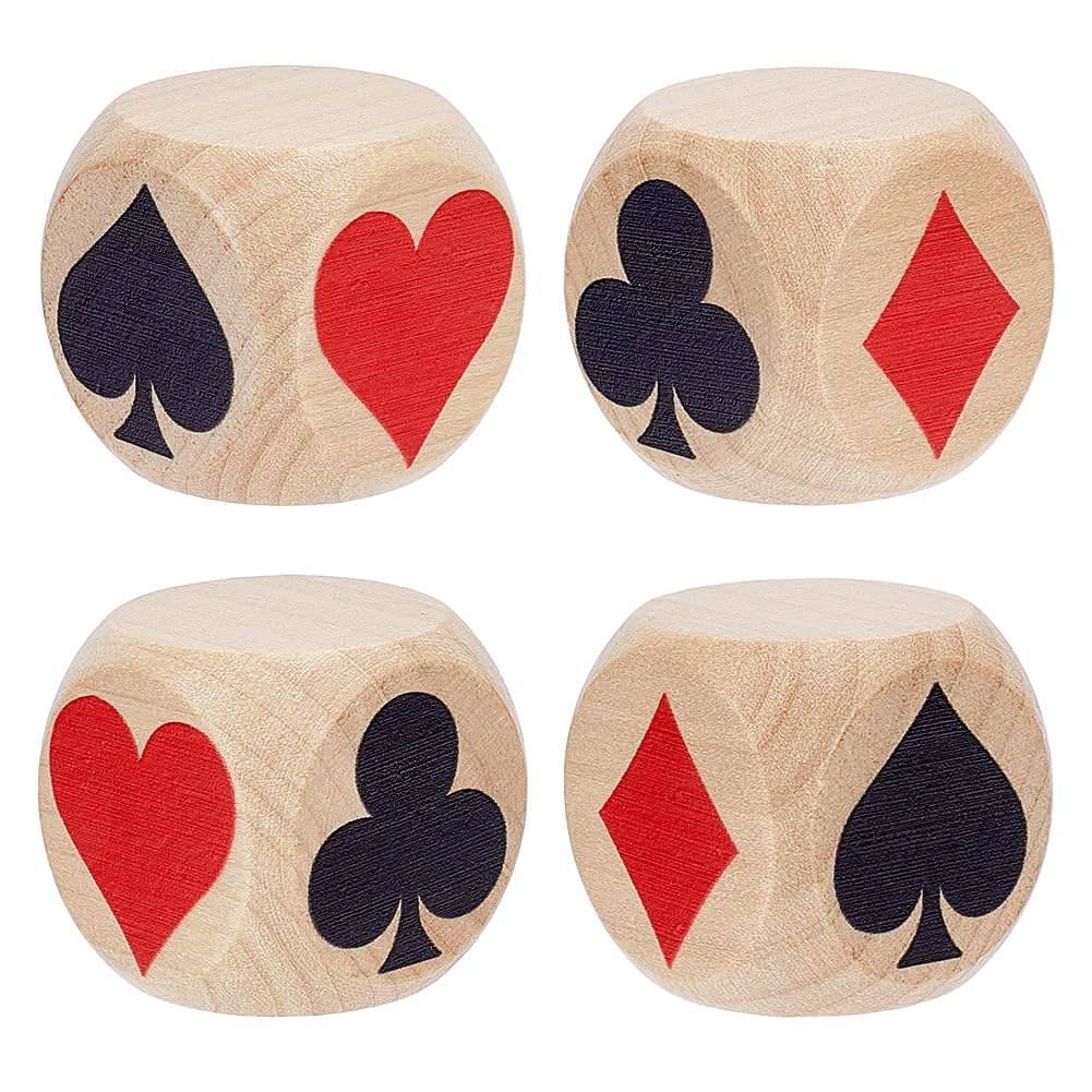 PH PandaHall 4pcs Wooden Euchre Marker Dice Kit 30mm Large Wood Euchre Cube Red Black Heart Valentine's Day Dice, Indicator Gift Dice for Euchre, Pinochle, Bridge, Poker, Playing Cards