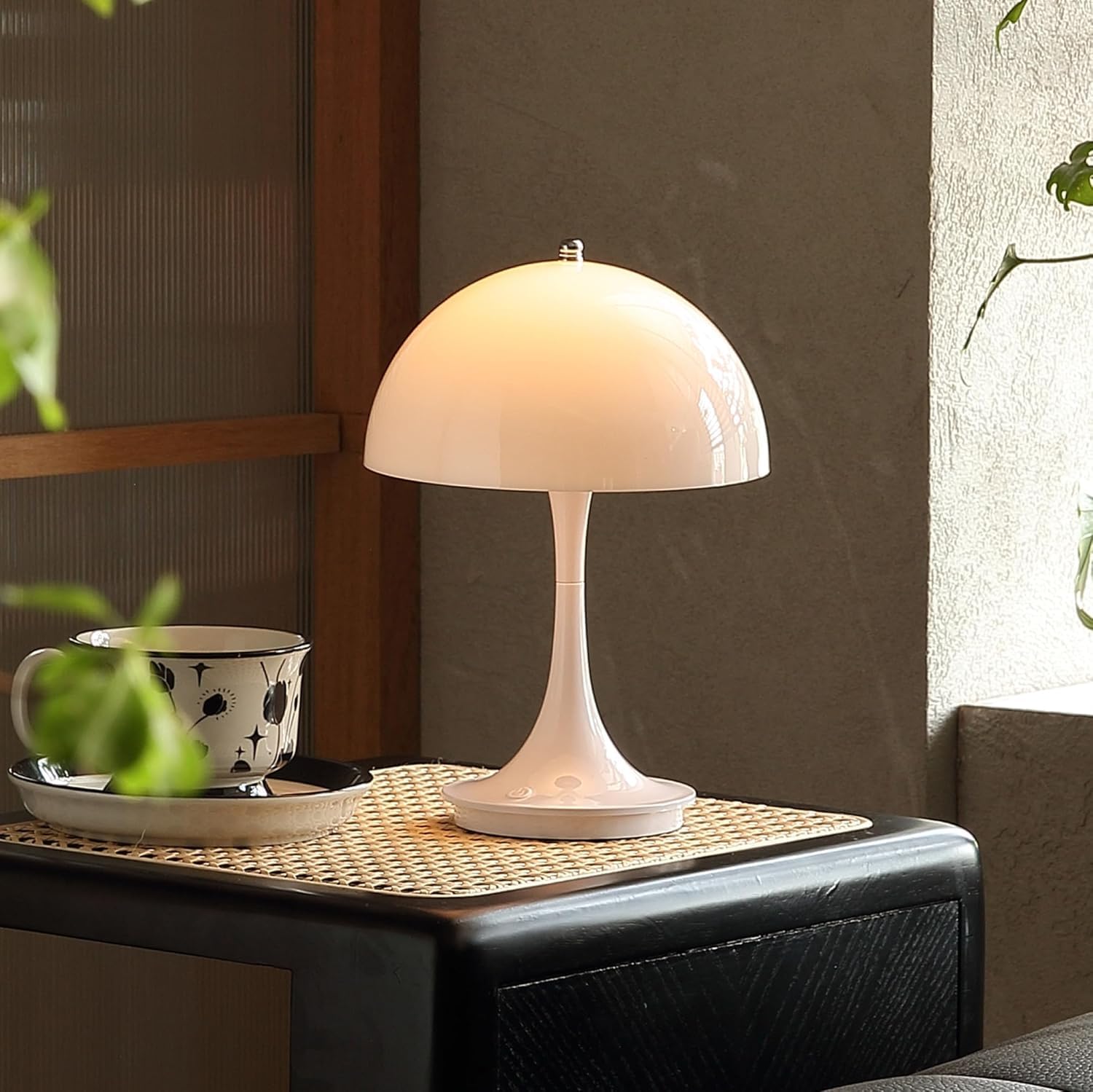 Lampada da tavolo a LED Senza fili Batteria Fungo Lampada da tavolo con Touch Dimmerabile Lampada da comodino Ricaricabile USB Lampada a fungo Moderna 3000K-6000K Luce da Scrivania a LED,Bianca