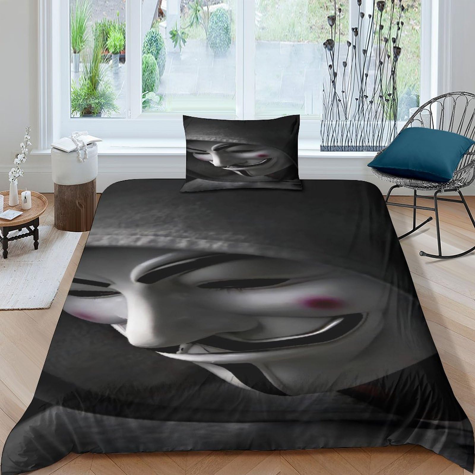 Housse de couette clown 3D grise pour relooker la chambre des ados et enfants