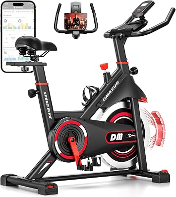 DMASUN Exercise Bike, Silent Magnetic Resistance Stationary Bike for Home with 330 LBS Capacity, Pedals with Anti-loosening Nuts, Indoor Bike with Comfortable Seat Cushion, Digital Display with Tablet Holder
