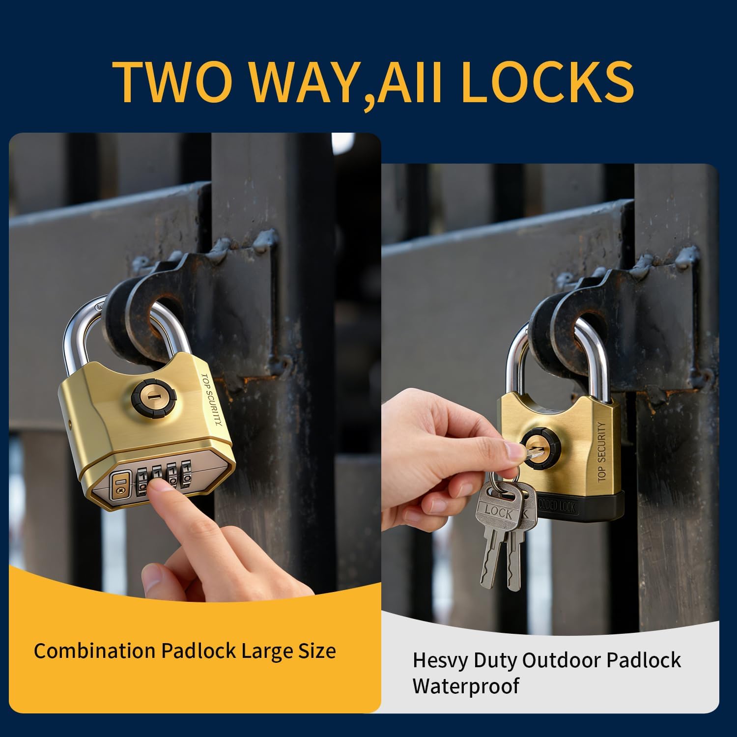 Heavy Duty Combination Padlock, Weatherproof Outdoor Gate Lock for Fences and Sheds, Resettable 4-Digit Combination Lock with Hardened Shackle for Maximum Security