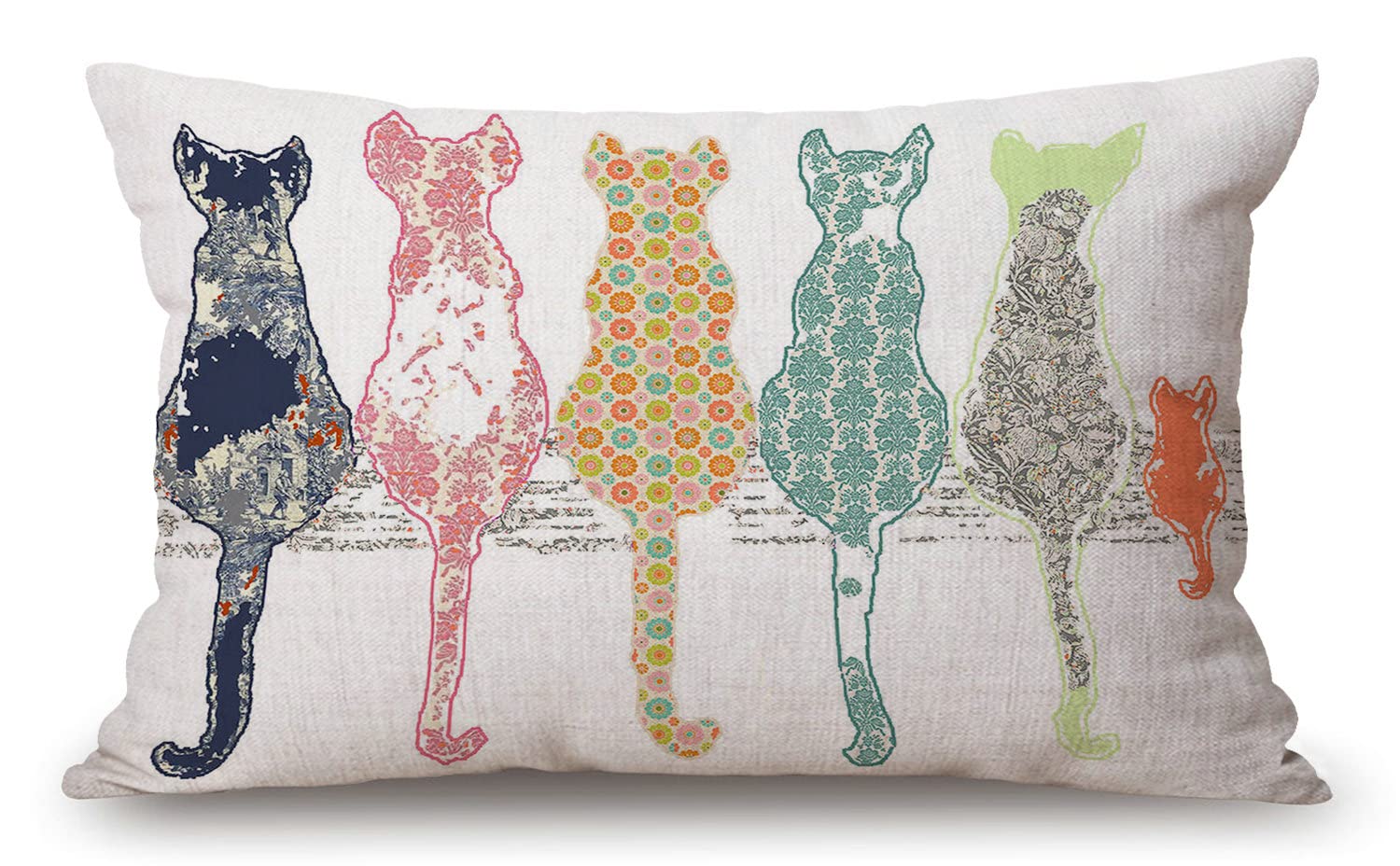 Colourful Creative Cared Cats Cotton Linen Decorative Throw Pillow Case Cushion Cover Pillowcase for Couch Sofa Bed,12 X 20 Inches