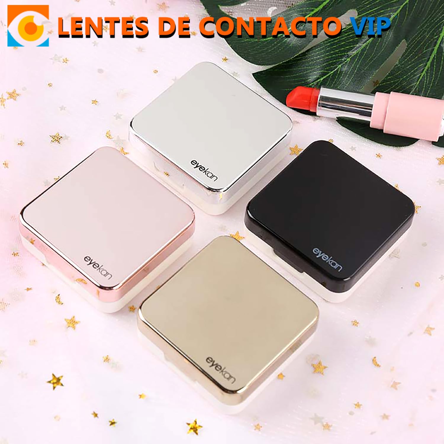 Estuche para Lentes de Contacto Color Brillante Set de Viaje con Espejo, portalentillas, Pinza, aplicador y Mini Botella portalíquido (Plateado)