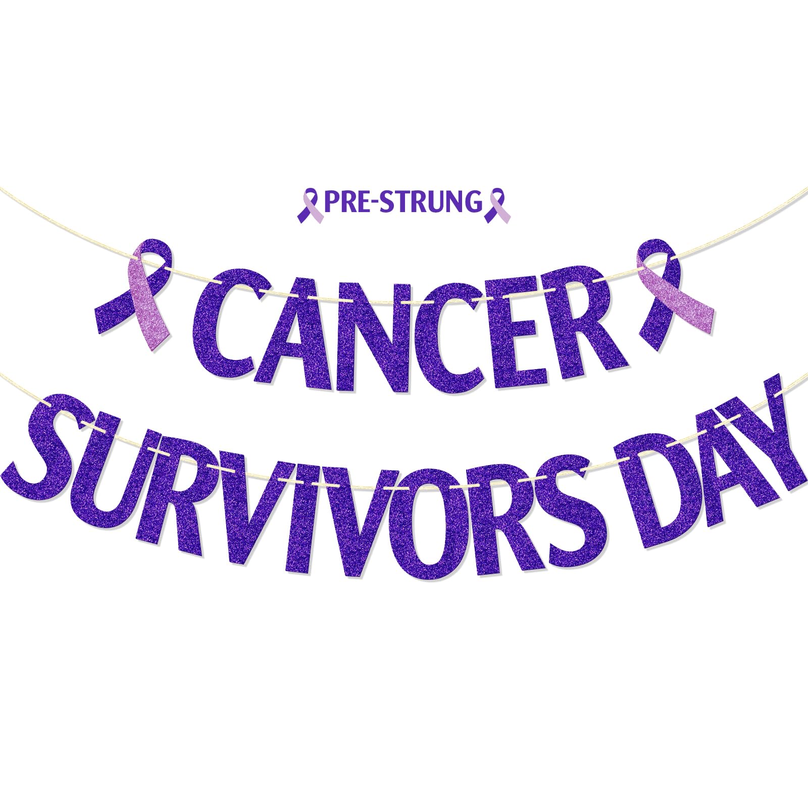 FOZEE Cancer Survivors Day Banner, National Cancer Survivors Day Decorations, Cancer Free Party Decor, Purple Glitter