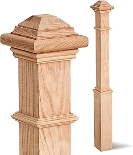 5 x 56 Inch Stair Newel Post Unfinished Red Oak Plain Solid Core Box Newel Post Stair Wood Balusters for Staircase Handrails