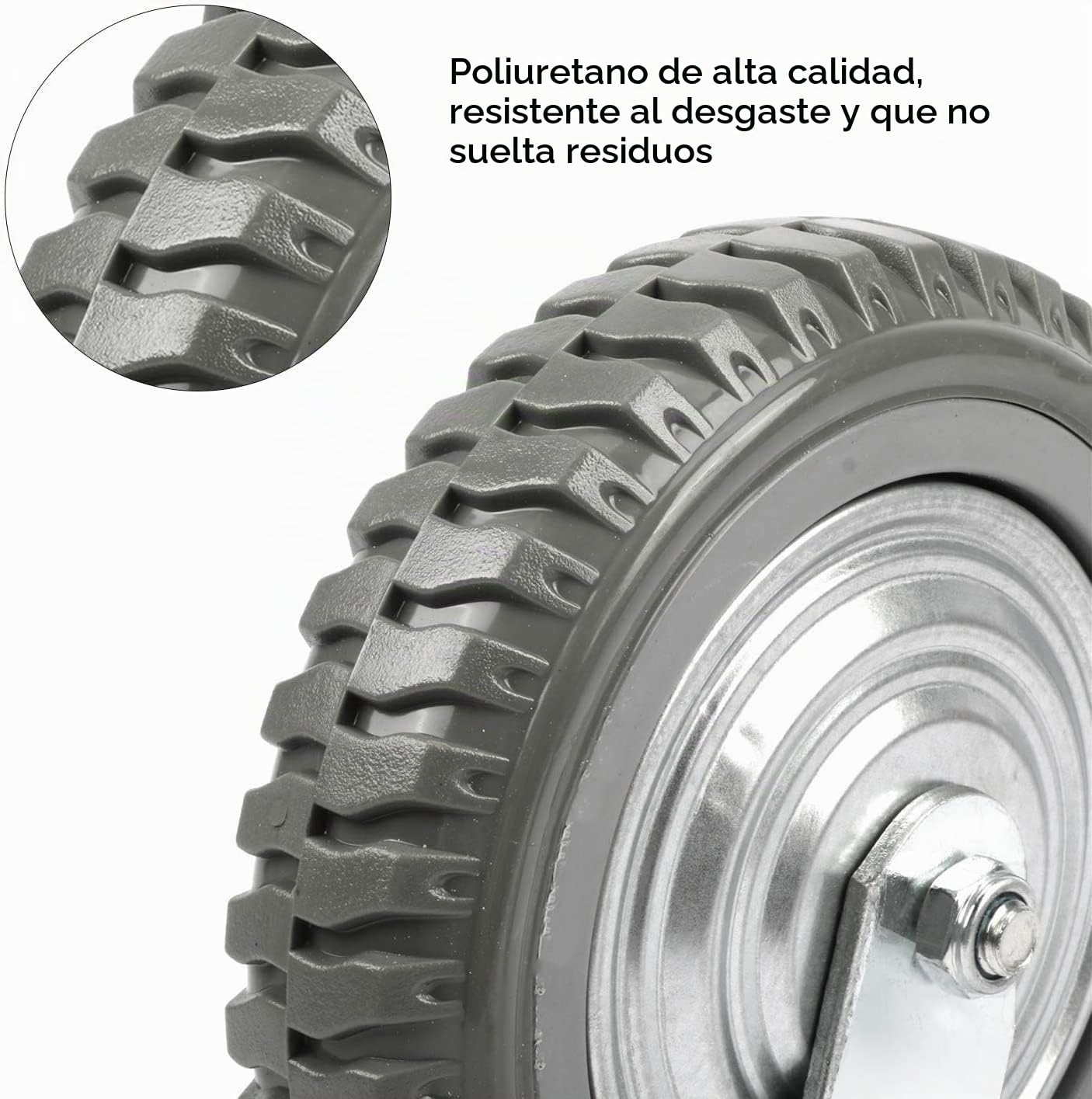 4 ruedas para cargas pesadas, ruedas giratorias de 200 mm con freno, ruedas de transporte giratorias 360°, ruedas de transporte para cargas pesadas, ruedas para muebles, capacidad de carga de 1000 kg