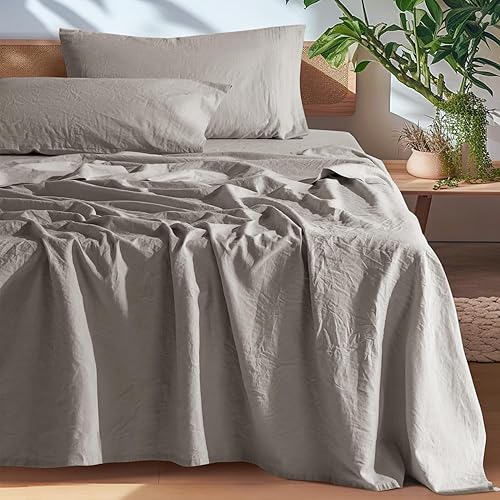 SONORO KATE 100% French Pure Linen Sheets, Breathable and Durable Linen King Size Sheets, Anti-Tear Linen Bed Sheets, Machine Washable, 16 Inch Deep Pocket - 4 Piece (Mauve Brown, King)
