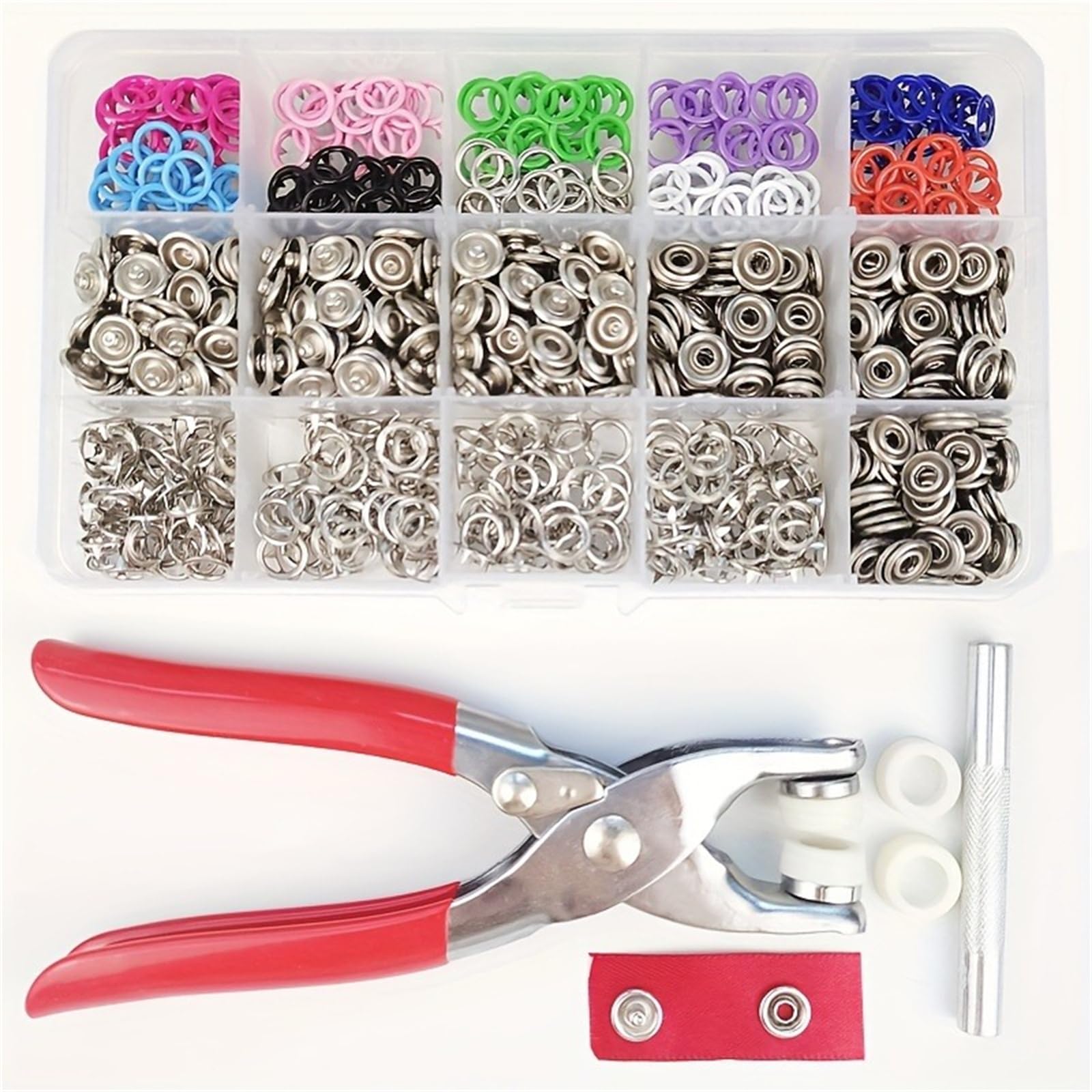 Wuyangcun 200er-Set Druckknöpfe mit Zange 9,5 mm Metalldruckknöpfe in 10 Farben ohne Nähen Metal Snaps Kit für Kleidung Baby-Bodys Basteln und DIY-Projekte inklusive Aufbewahrungsbox