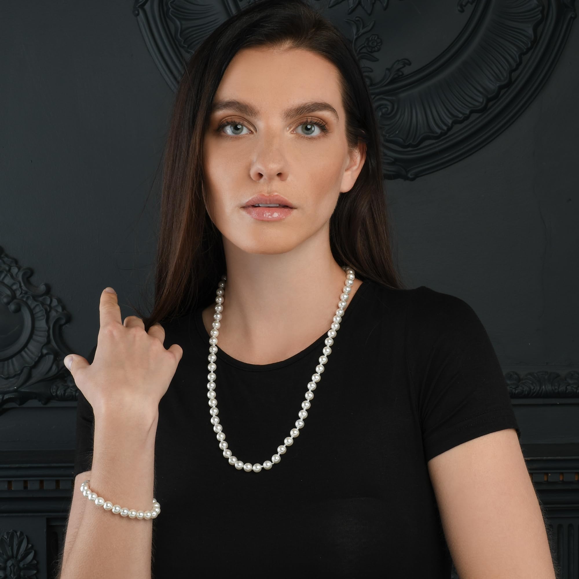 ZAVANA Collar de Perlas Largo para Mujer, Collares de Perlas de 60 cm o 140 cm de Largo con Perlas de Concha Blancas, Collares Largos Mujer Estilo Años 1920