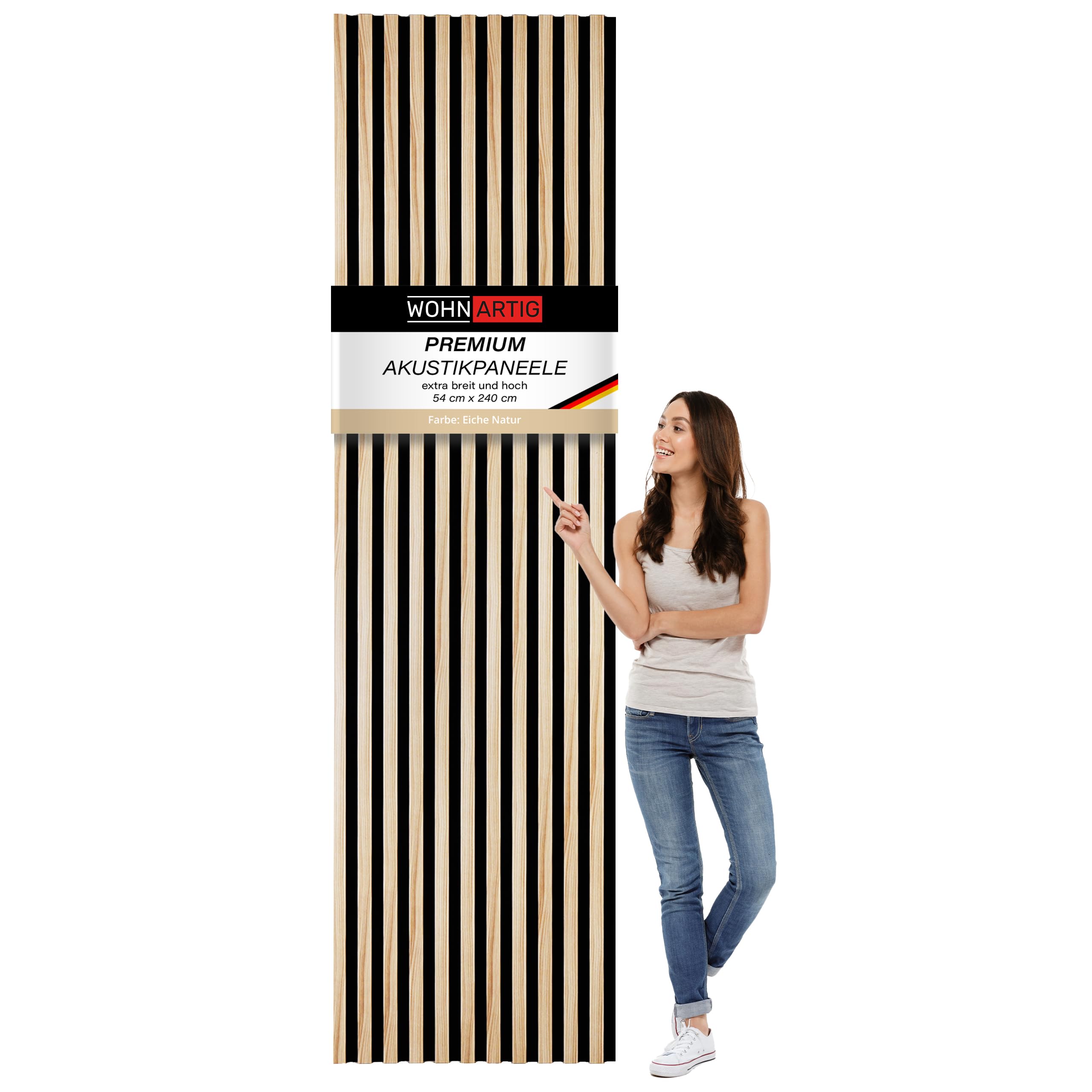 wohnartig 3D Akustikpaneele (Eiche Natur, 1 Stück 240cm x 54cm)