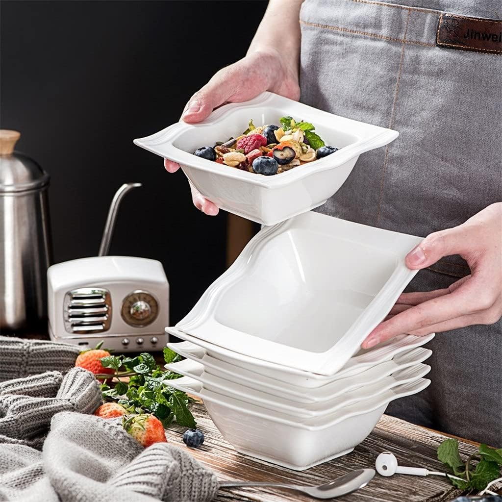 6-Piece 5.5" Ivory White Porcelain China Ceramic Cereal Bowls Salad Soup Bowls (14 * 14 * 5.5cm)