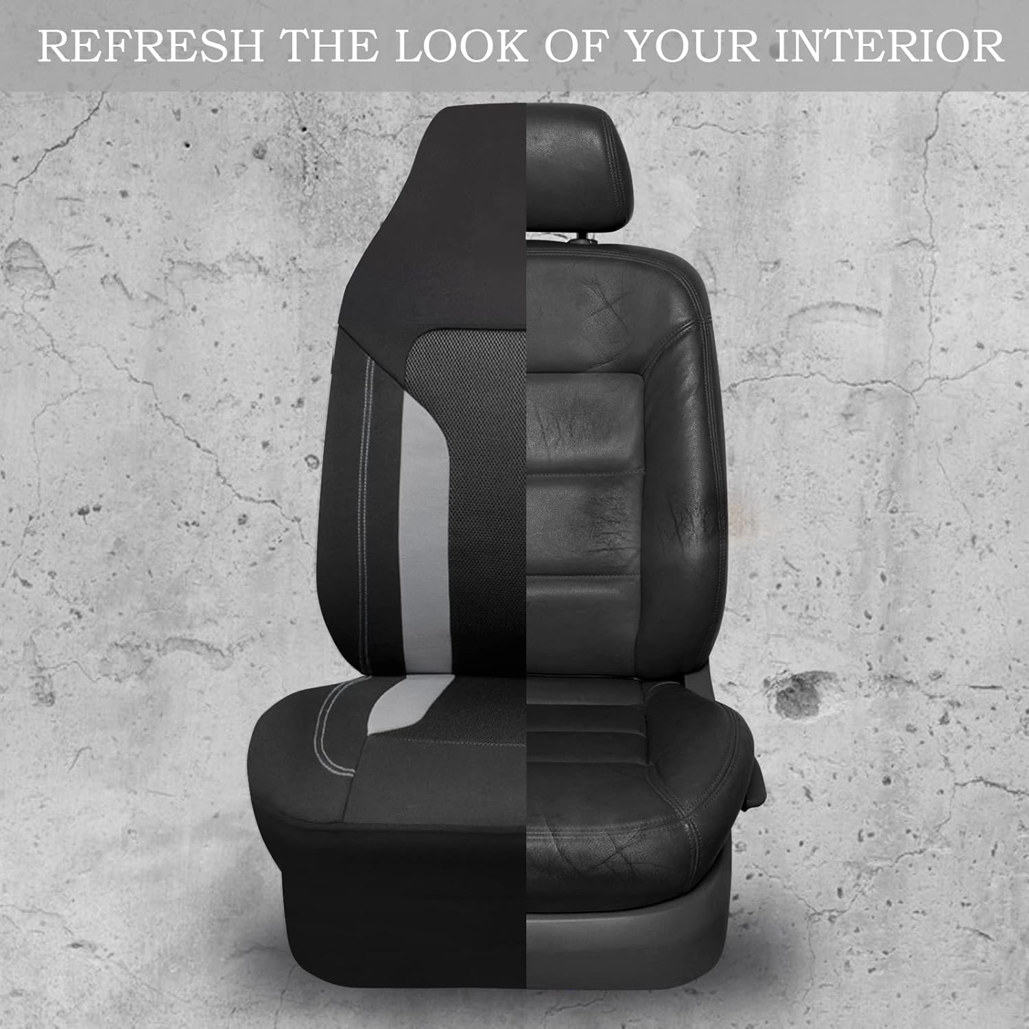 CAR PASS Bucket Gray Car Seat Cover Front Seats, 3D Air Mesh-100% Breathable Sporty Fabric High Back Airbag Compatible, Universal Fit Automotive SUV Truck Sedan Vans, Two Front 2 Piece Black Gray