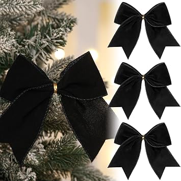 Janinka 12 Pcs Black Christmas Velvet Bows 6 Inch Rustic Wreath Gift Bows Vintage Xmas Velvet Ribbon Bow Ornaments for Xmas Farmhouse Tree Garland DIY Craft Wrapping Decorative