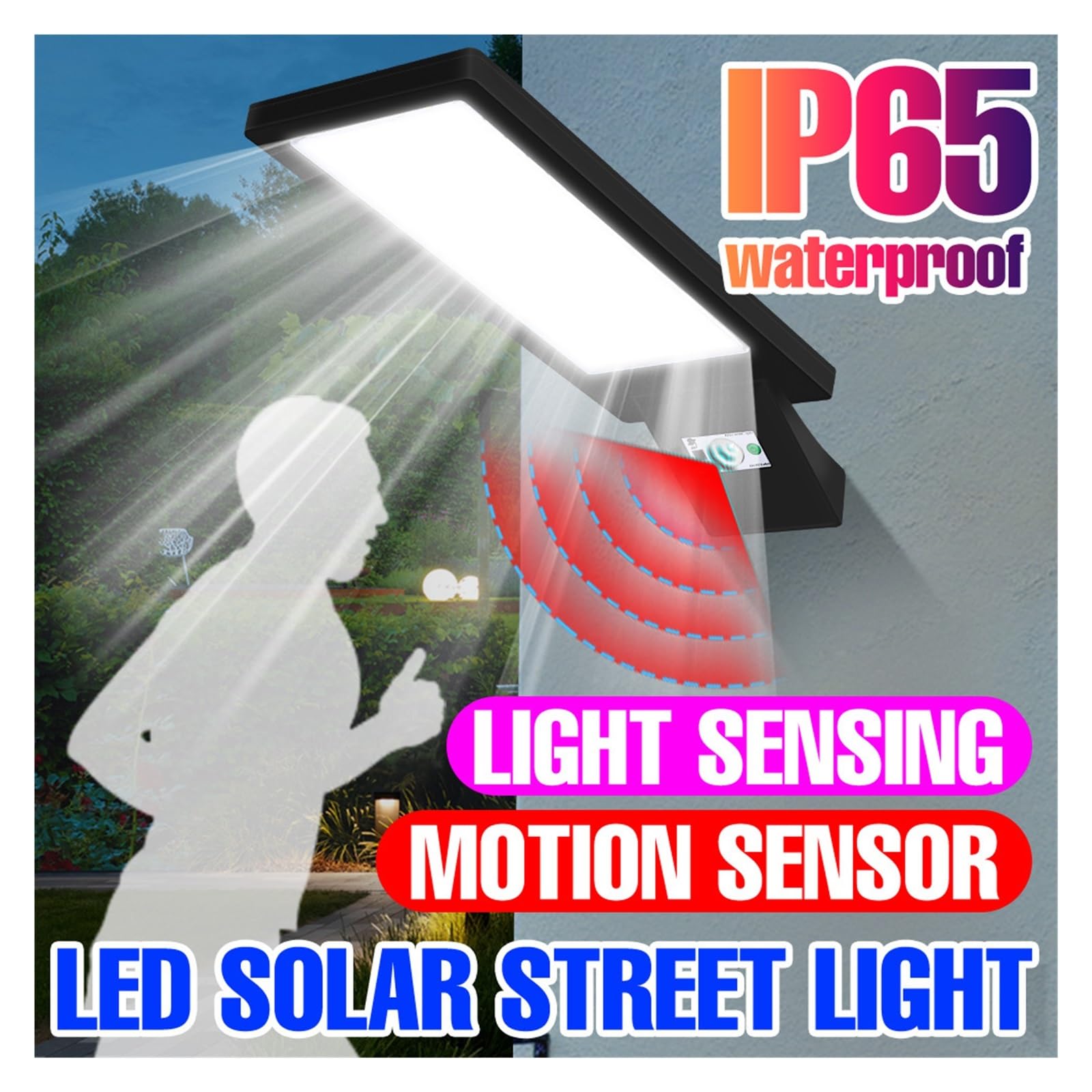 Lámparas solares LED para Exteriores, lámpara de jardín con Sensor de Movimiento, Foco Impermeable, Apliques de Pared, Bombilla LED con luz integrada (Color: 50W Cálido Mejorado)