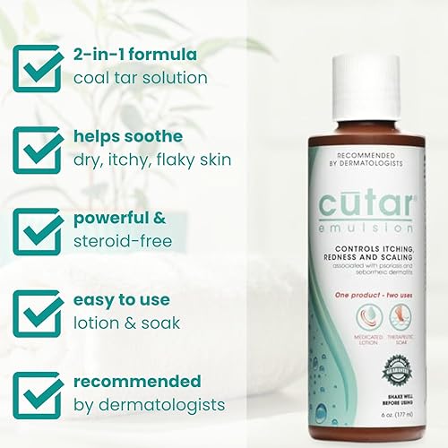 Miniatura 2 de Cutar Crema de emulsión  Loción de alquitrán de carbón para aliviar el eczema la psoriasis y la dermatitis  Ayuda a aliviar la picazón en la piel