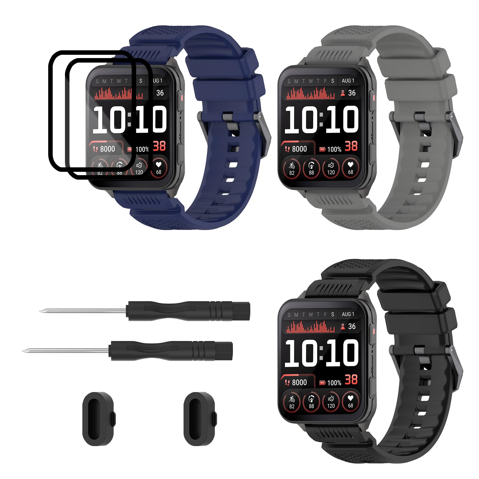 TopPerfekt 3 Pack Straps Compatible for Garmin Venu X1, Soft Silicone Watch Strap, Waterproof Adjustable Sport Replacement Wristbands for Venu X1 Smartwatch for Women and Men (Black/Grey/Blue)