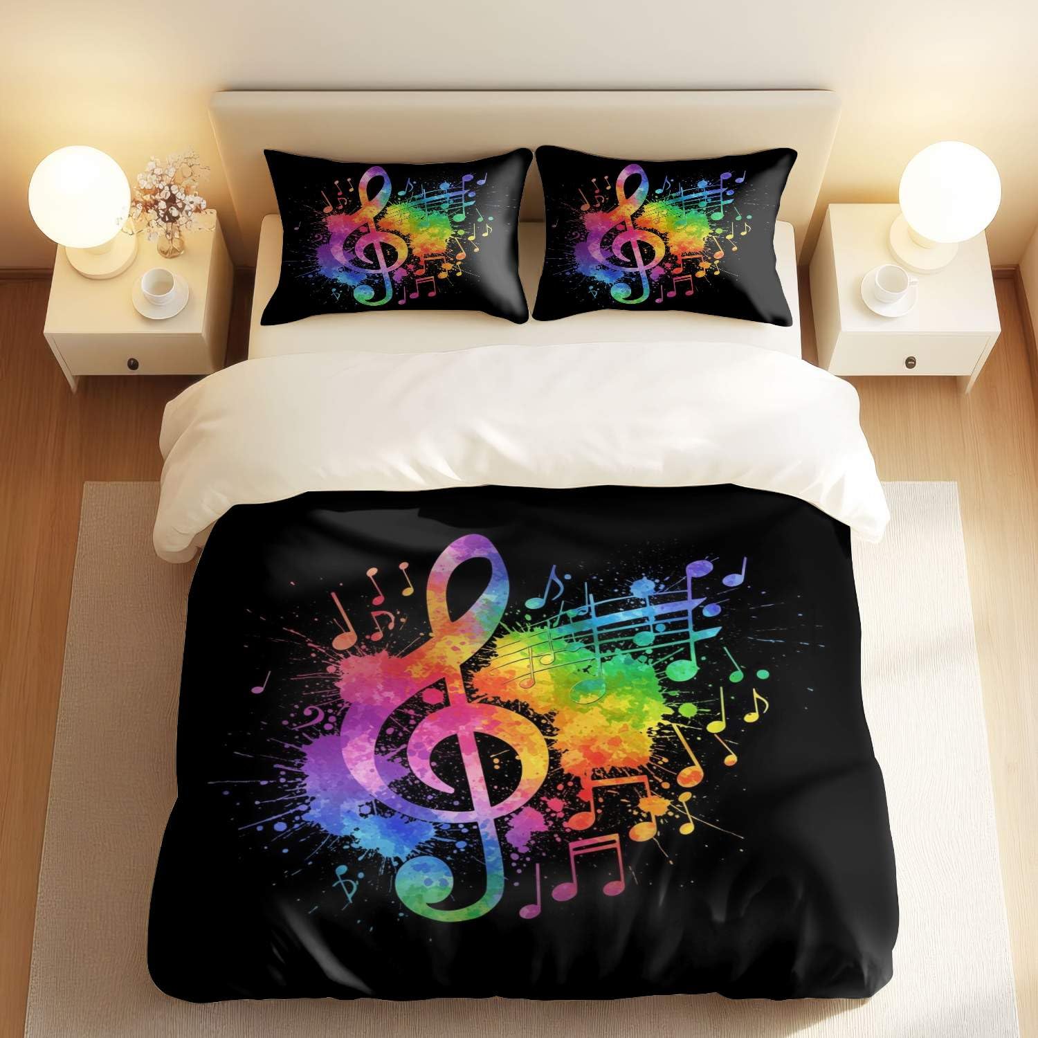 Linge de lit notes de musique aquarelle pour chambre ado mélomane