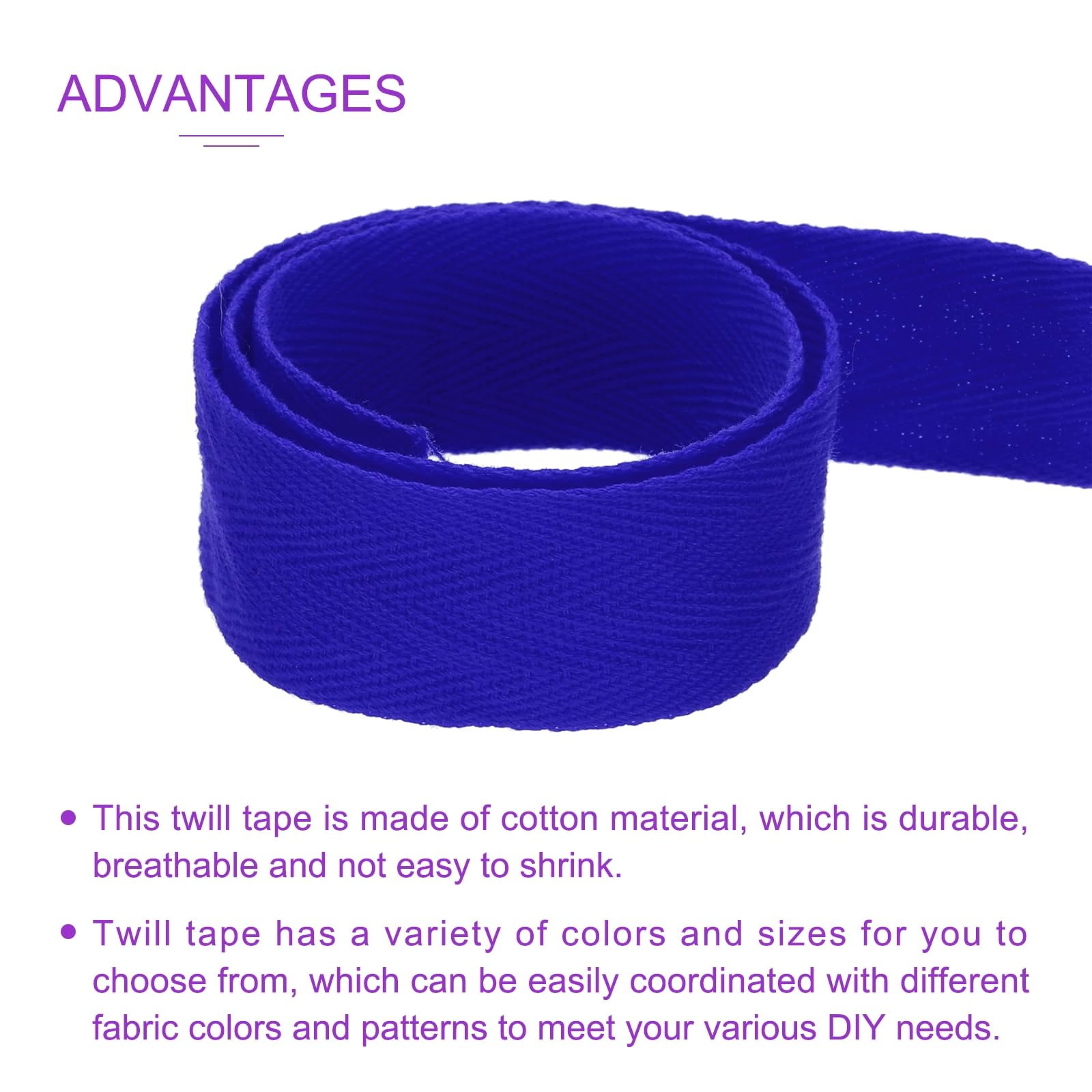 DMiotech 1.2"(3cm) 10 Yards Cotton Twill Tape Cotton Ribbons Bias Binding Tape Herringbone Tape Ribbons Bright Blue for DIY Crafts Making Clothes - Image 4