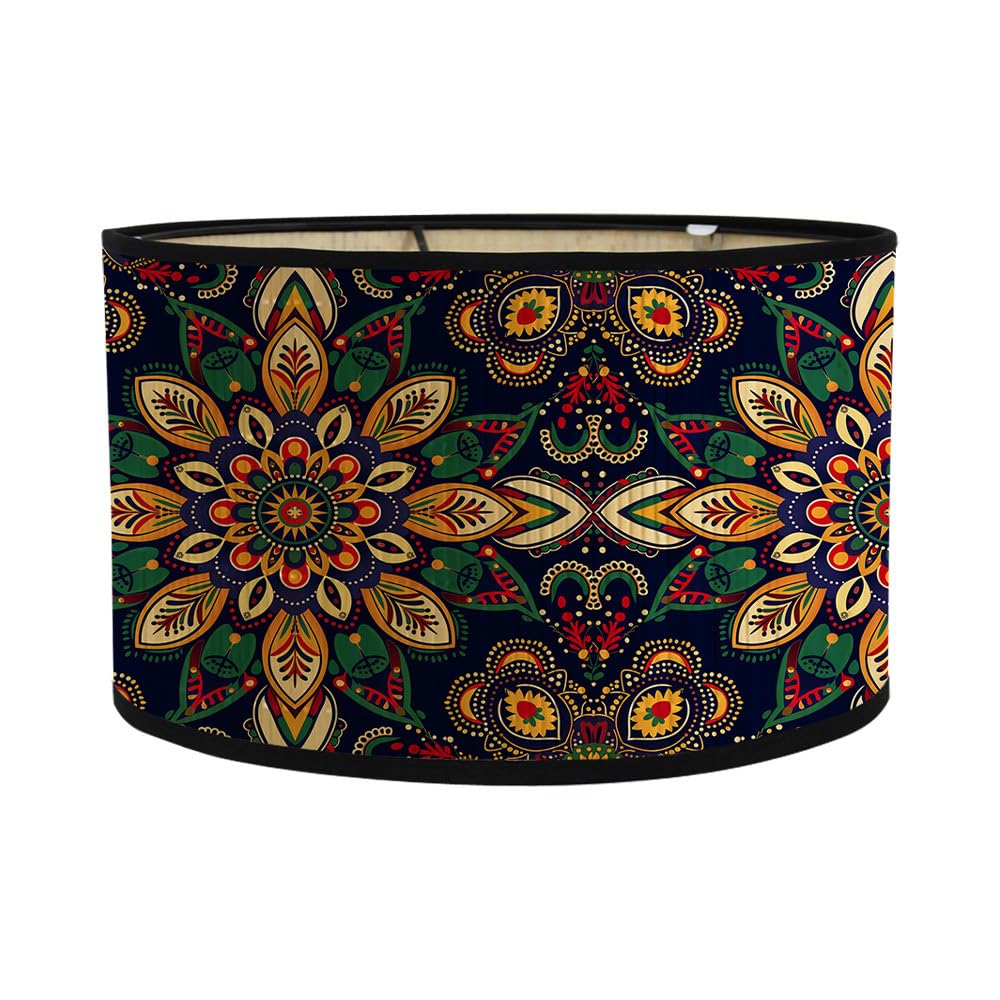 FANSU Round Drum Light Shade for Table Lamp, Vintage Mandala Style Print Pattern Pendant Lampshades Easy Fit for Living Rooms, Bedroom, Hallways, Reading Room (Indian Style)